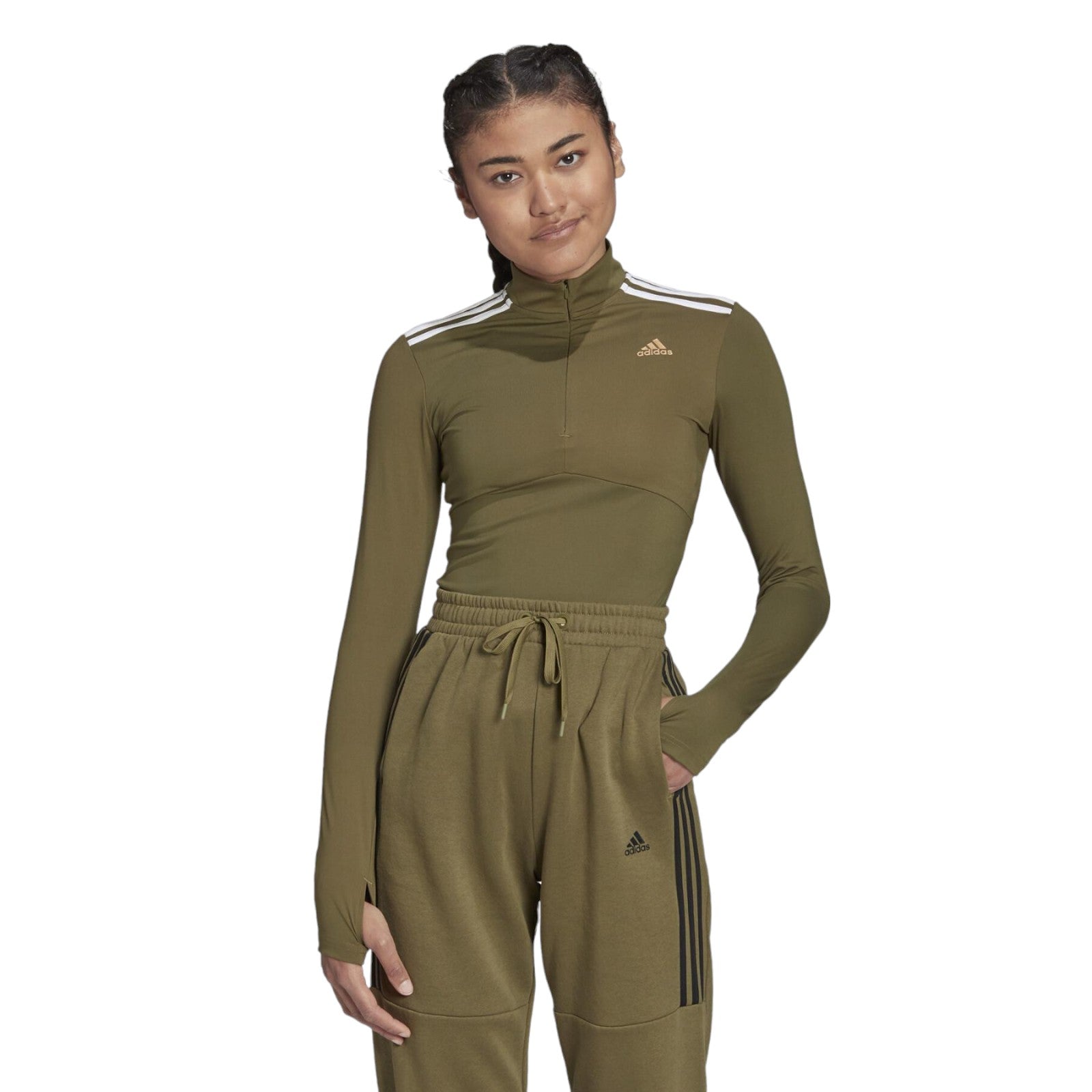 adidas Womens Hyperglam Quarter-Zip Tee - Green