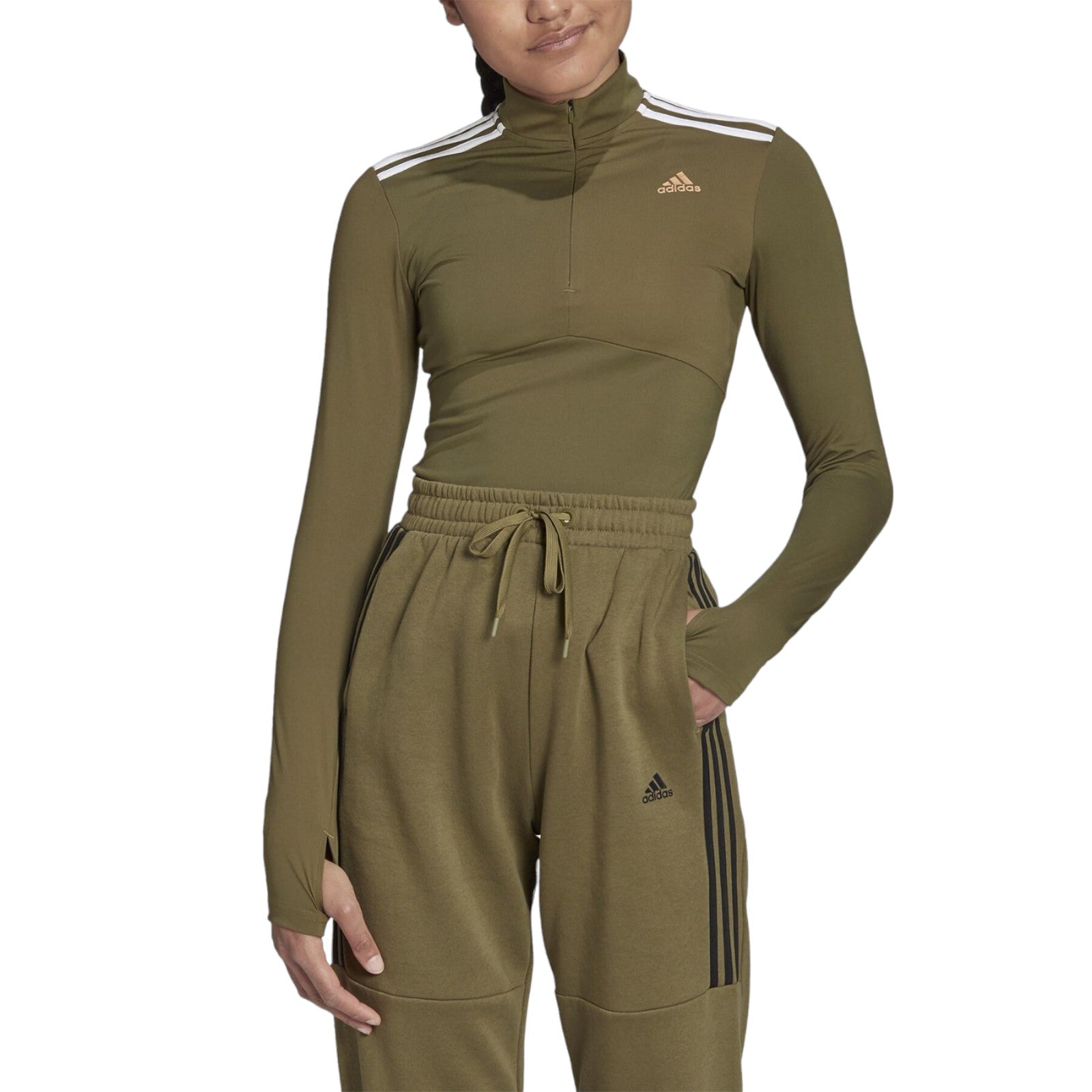 adidas Womens Hyperglam Quarter-Zip Tee - Green
