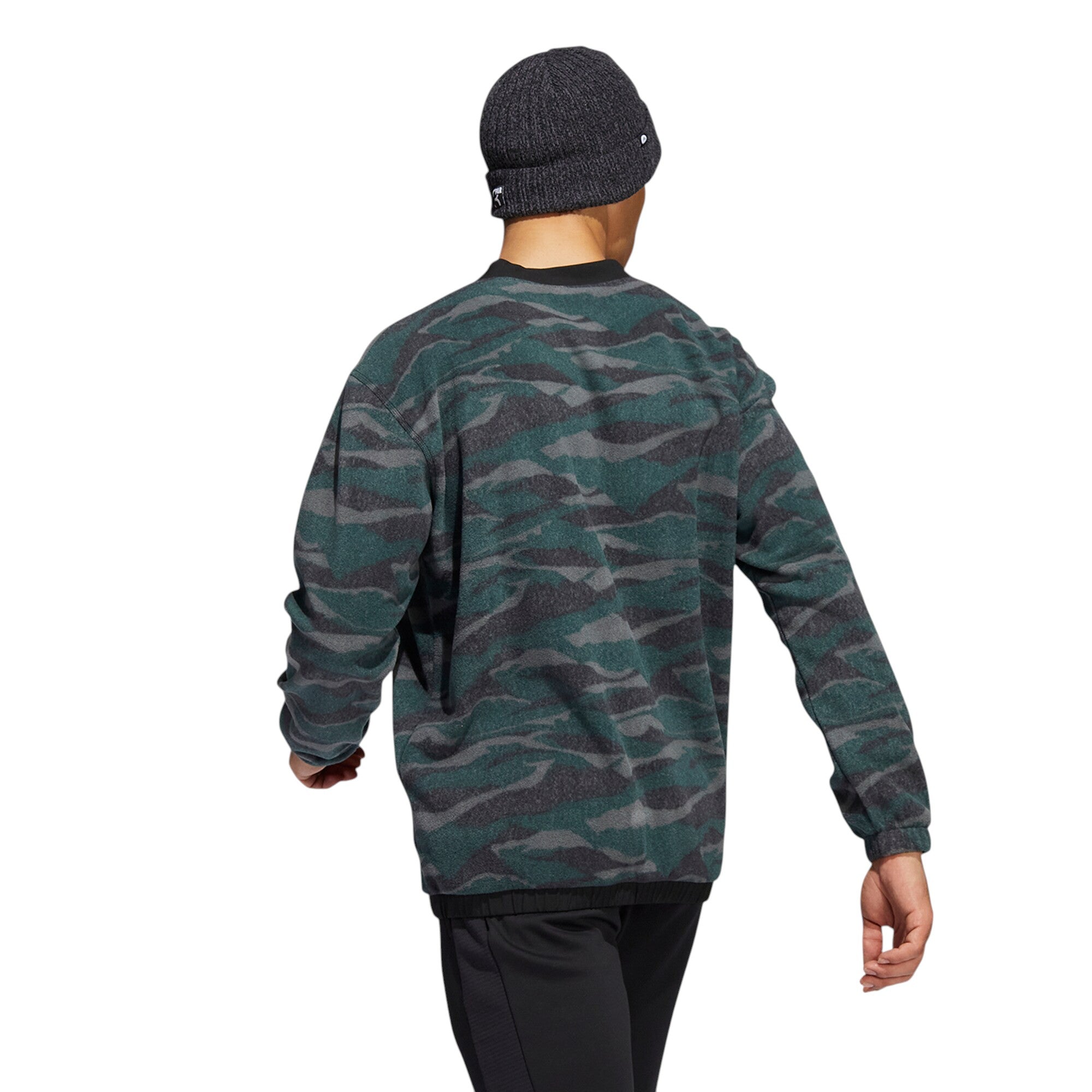 adidas Texture-Print Crew Golf Sweatshirt - Black