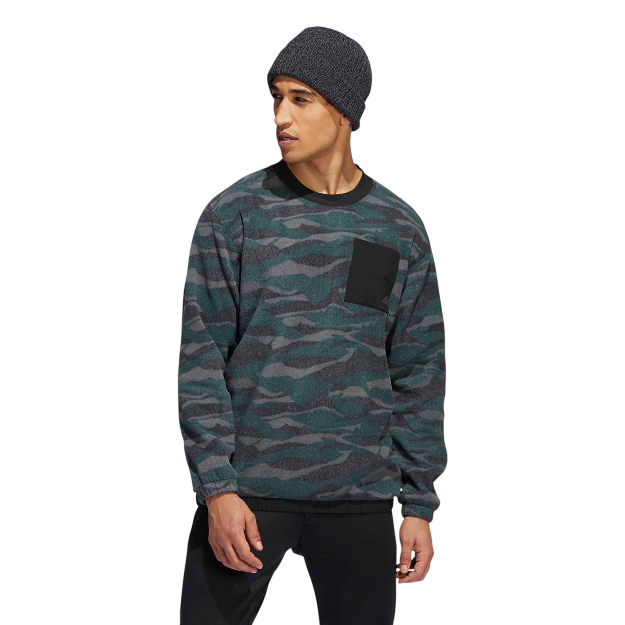 adidas Texture-Print Crew Golf Sweatshirt - Black