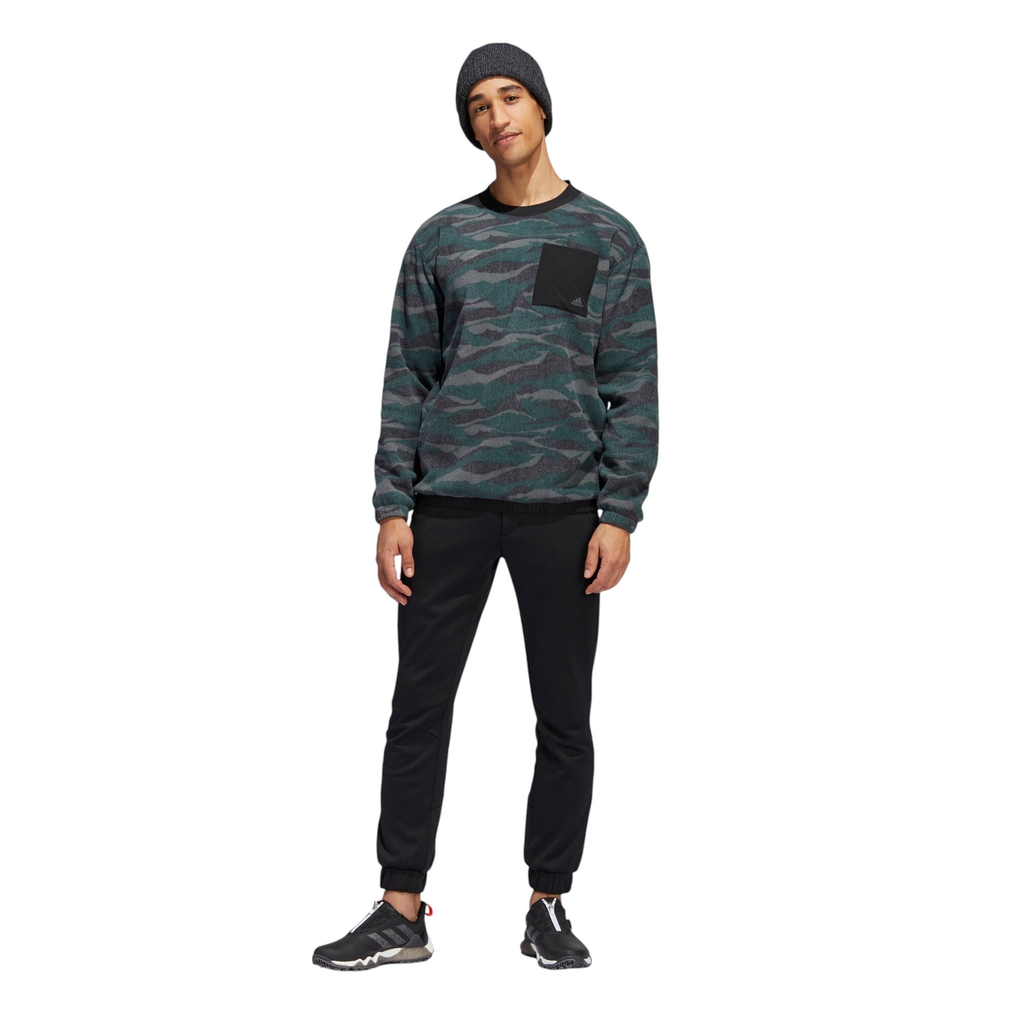 adidas Texture-Print Crew Golf Sweatshirt - Black
