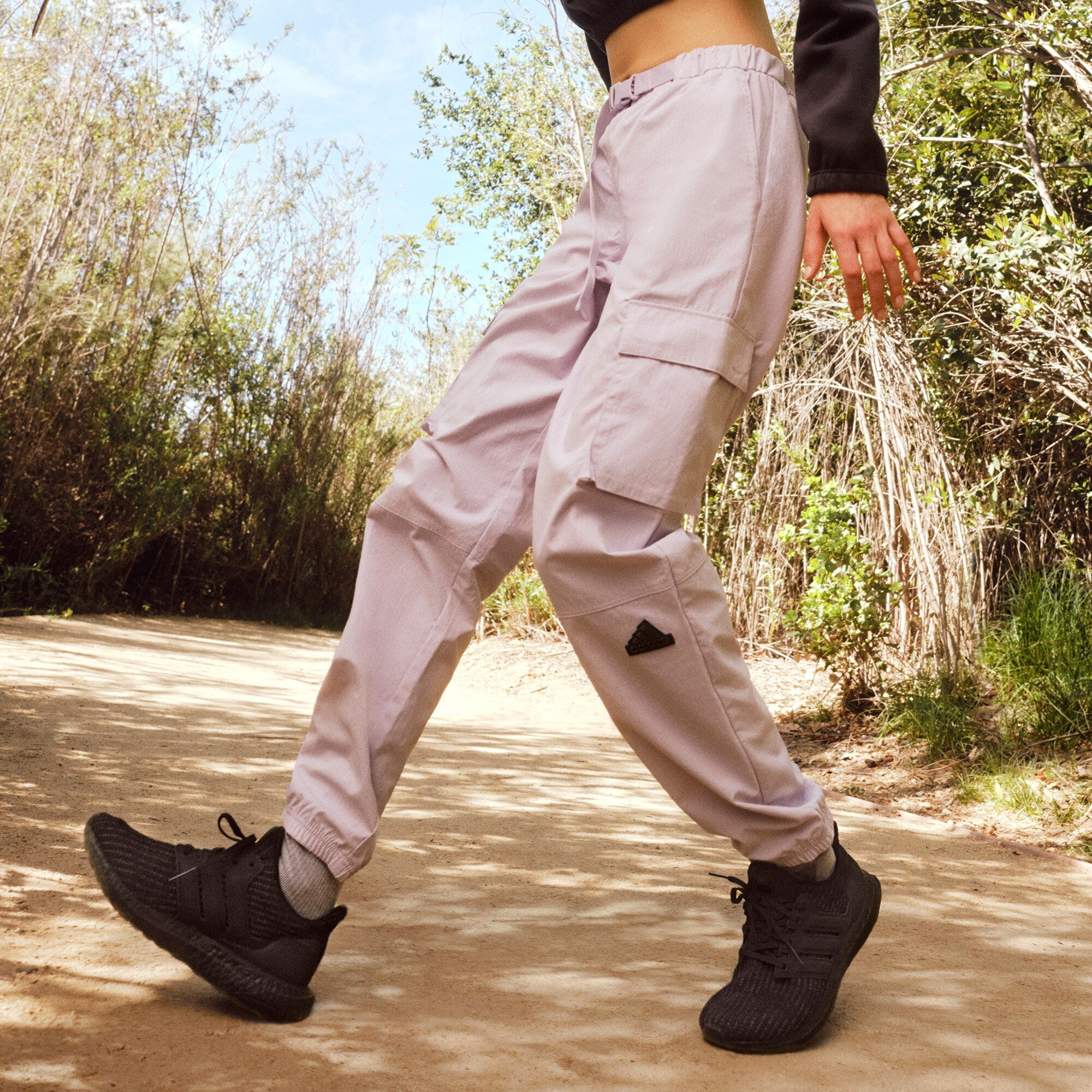 adidas Womens Training Future Lounge Rubber Logo Cargo Pants - Purple