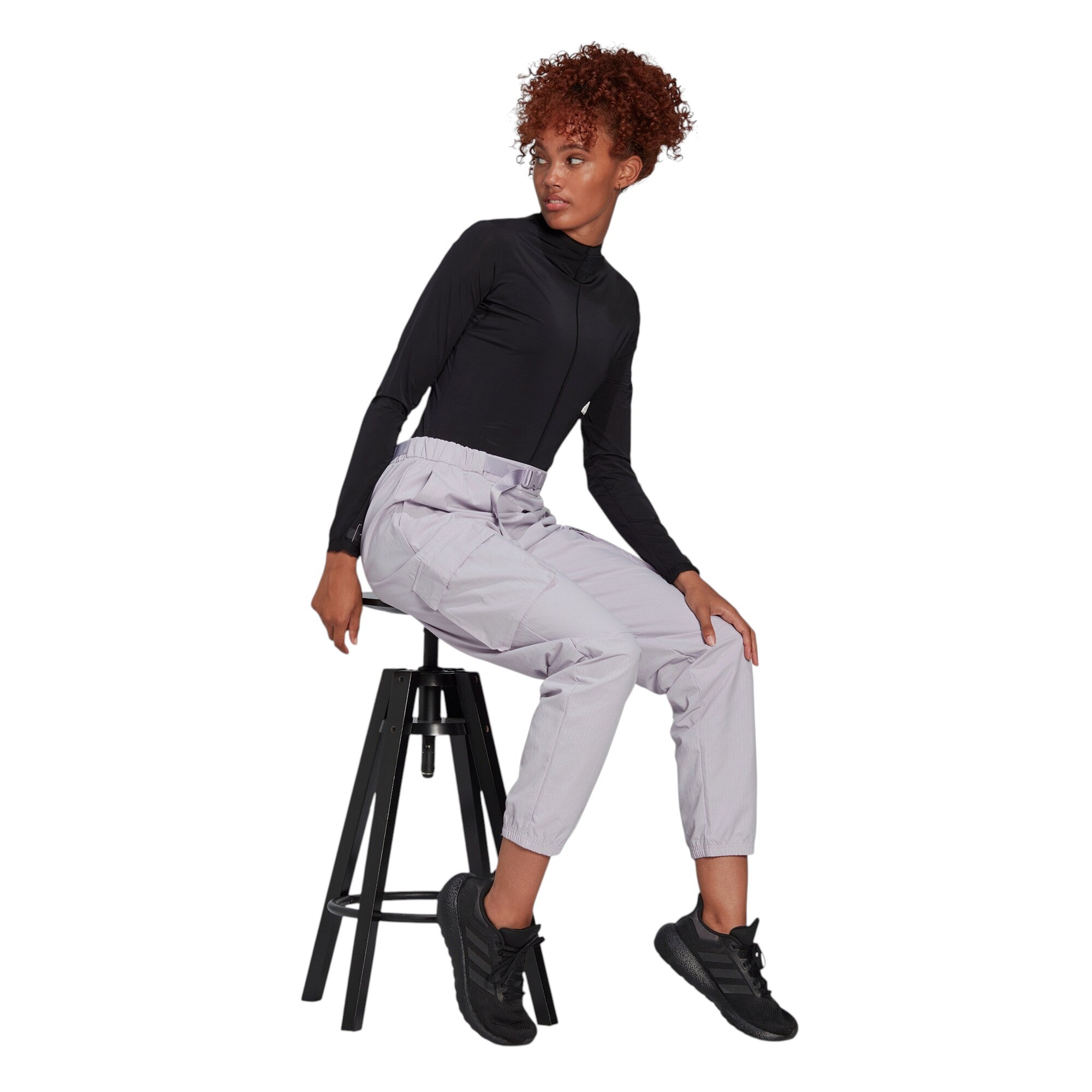 adidas Womens Training Future Lounge Rubber Logo Cargo Pants - Purple