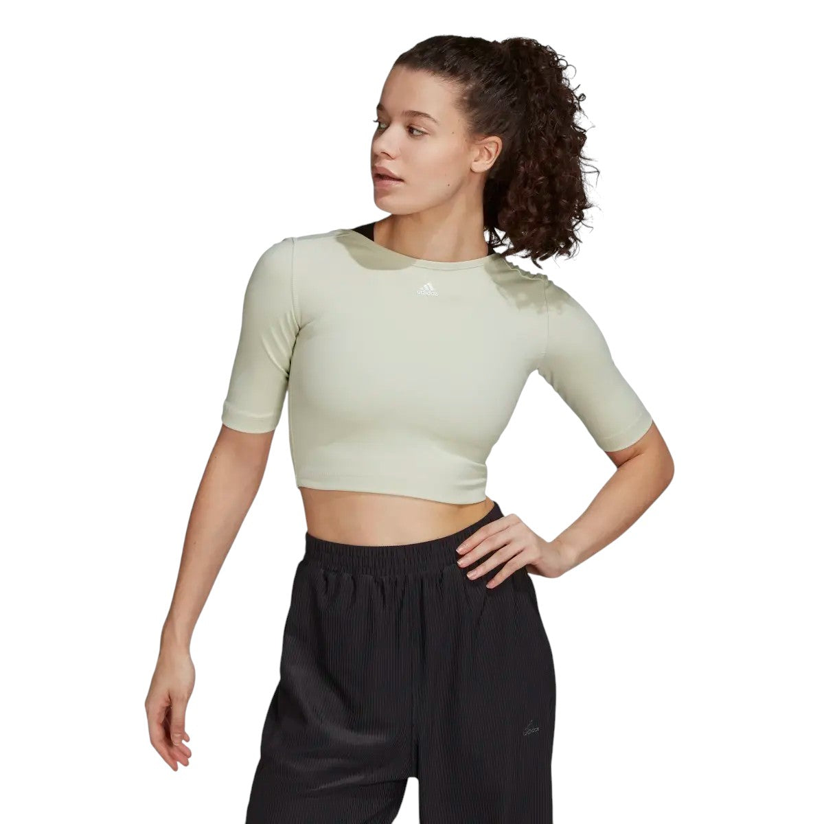 adidas Womens AEROREADY Studio Open-Back Top - Beige