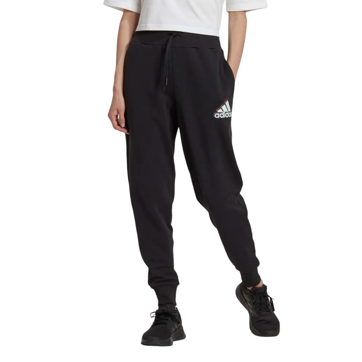 adidas Womens Essentials Multi-Colored Logo Joggers - Black