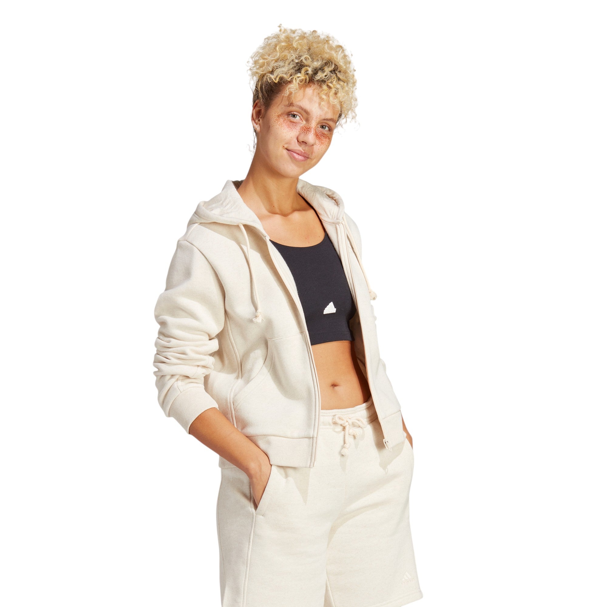 adidas Womens ALL SZN Fleece Full-Zip Hoodie - White