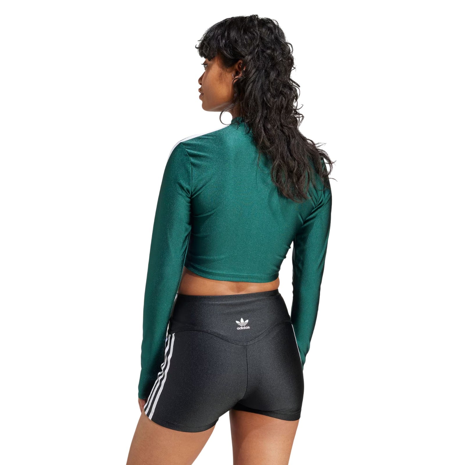 adidas Originals Womens 3-Stripes Cropped Long Sleeve Tee - Green