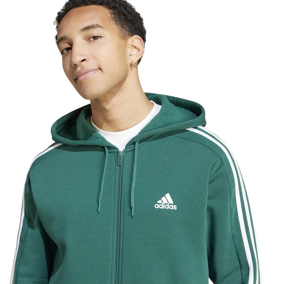 adidas Men's Essentials Fleece 3-Stripes Full-Zip Hoodie - Green