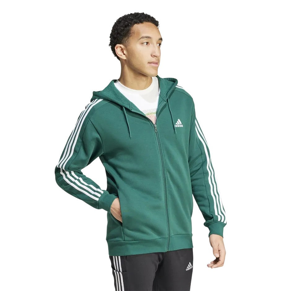 adidas Men's Essentials Fleece 3-Stripes Full-Zip Hoodie - Green