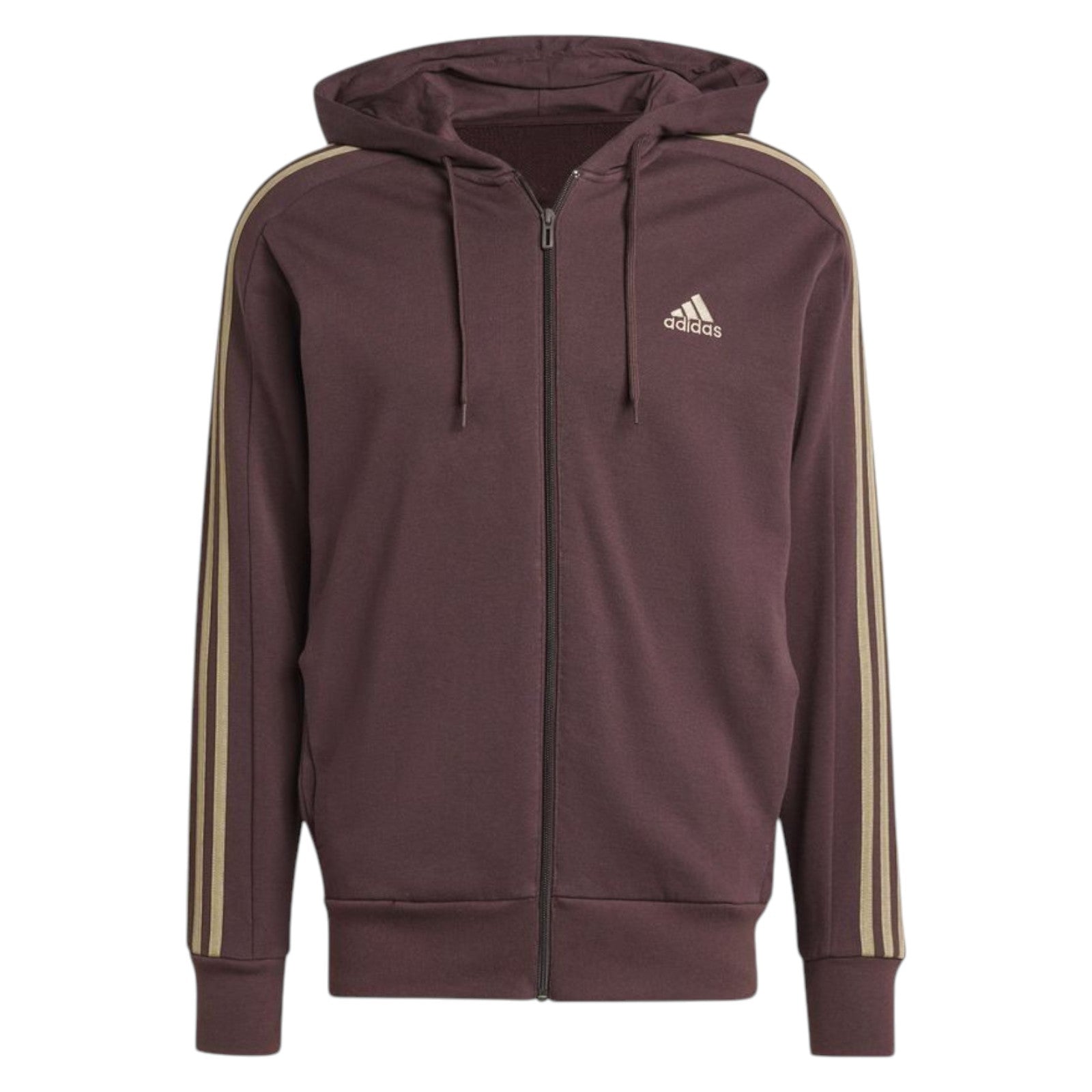 adidas Men's Essentials French Terry 3-Stripes Full-Zip Hoodie - Brown