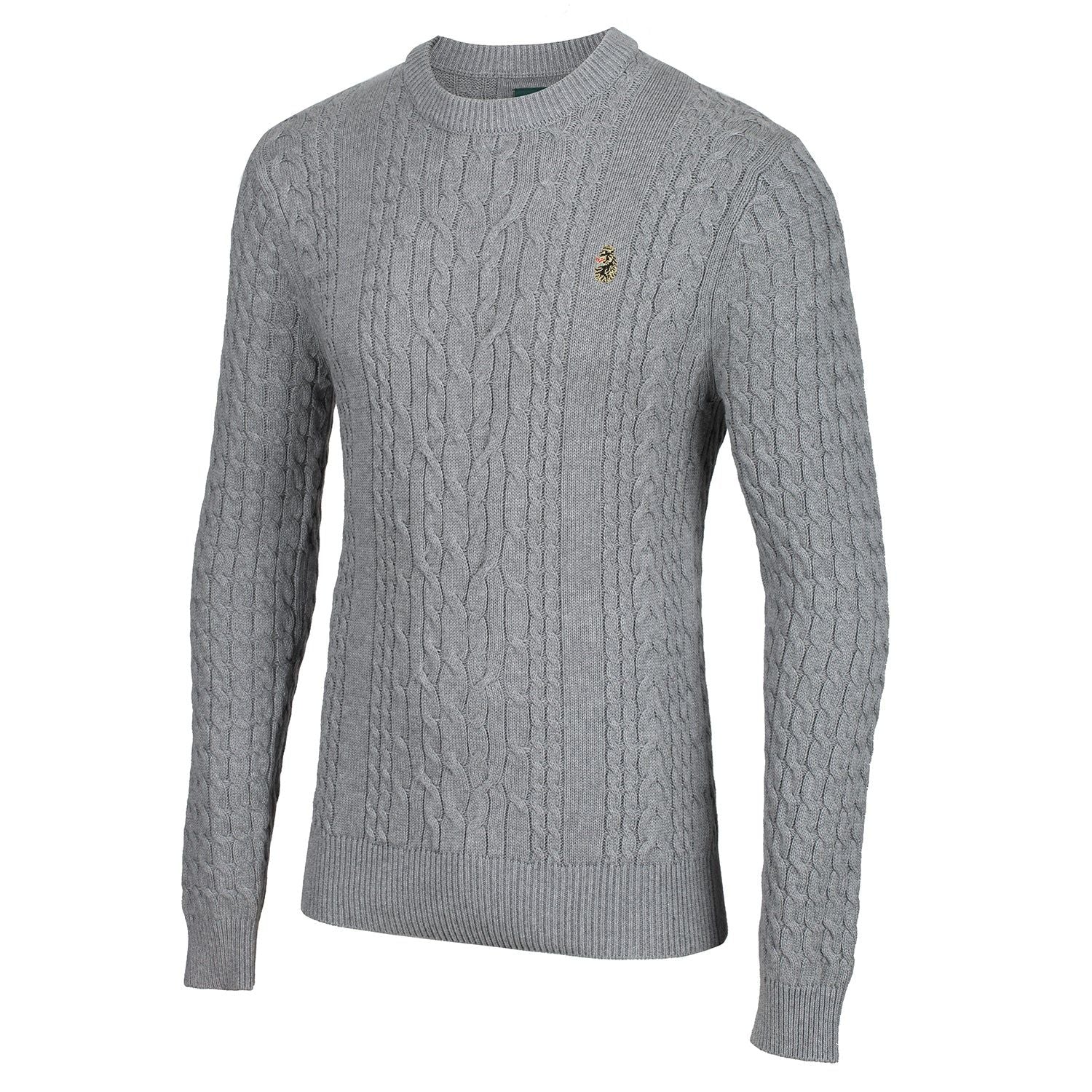 Luke 1977 Carter Johnson Knitted Cable Jumper - Mid Marl Grey - ViaductClothing - -