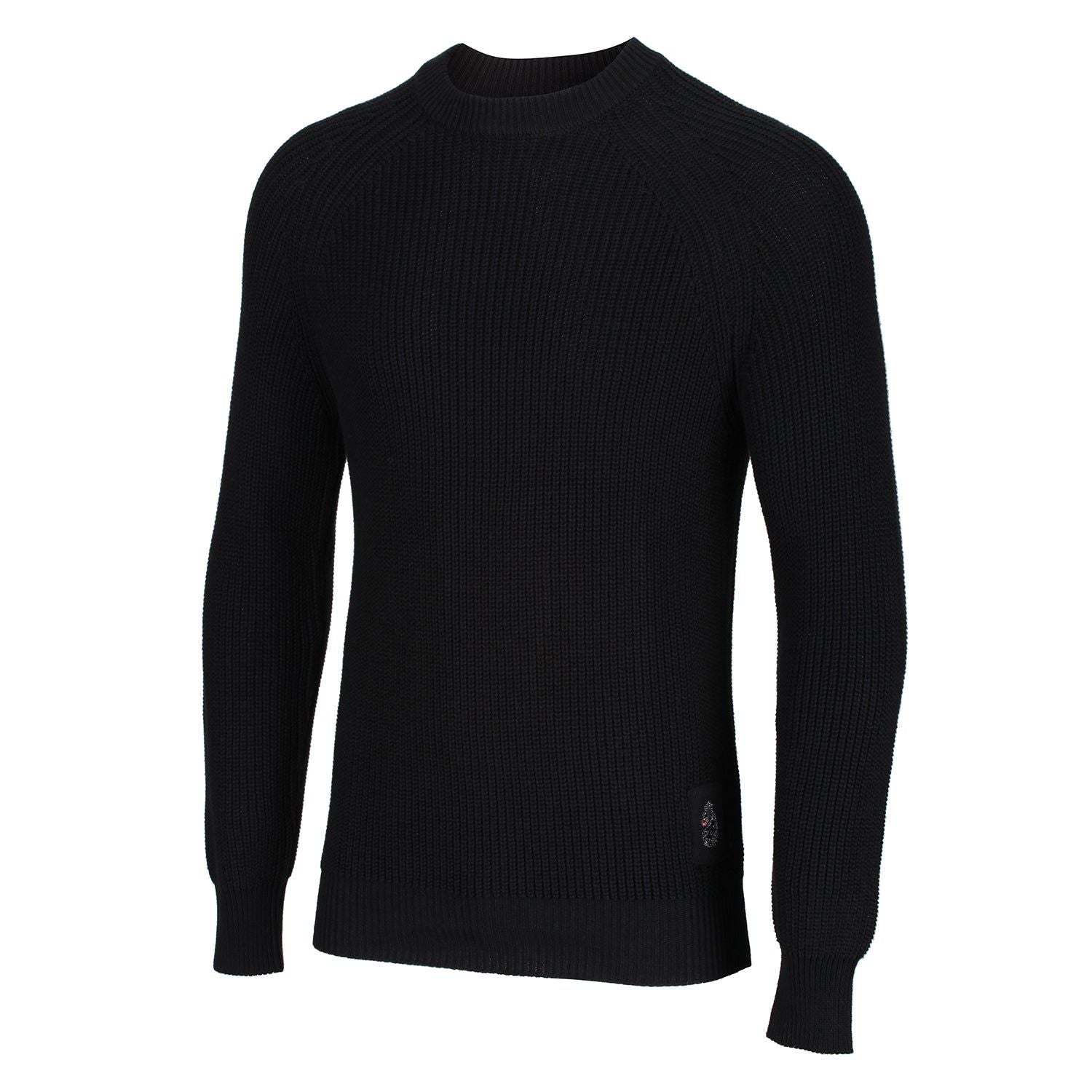 Luke 1977 Plated Crew Neck Ribbed Knitted Jumper - Solid Black - ViaductClothing - -