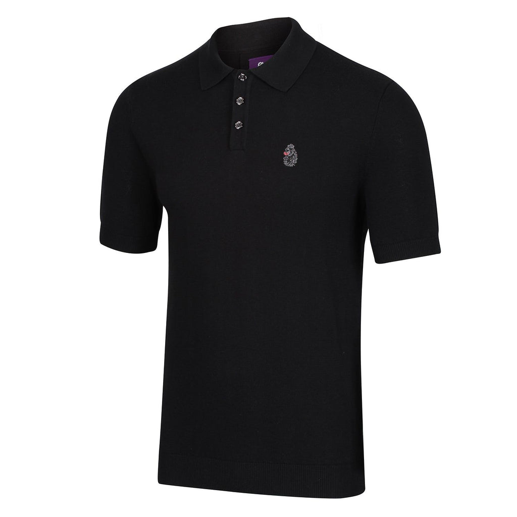 Luke 1977 Tungsten Knitted Polo Shirt Jet Black ViaductClothing