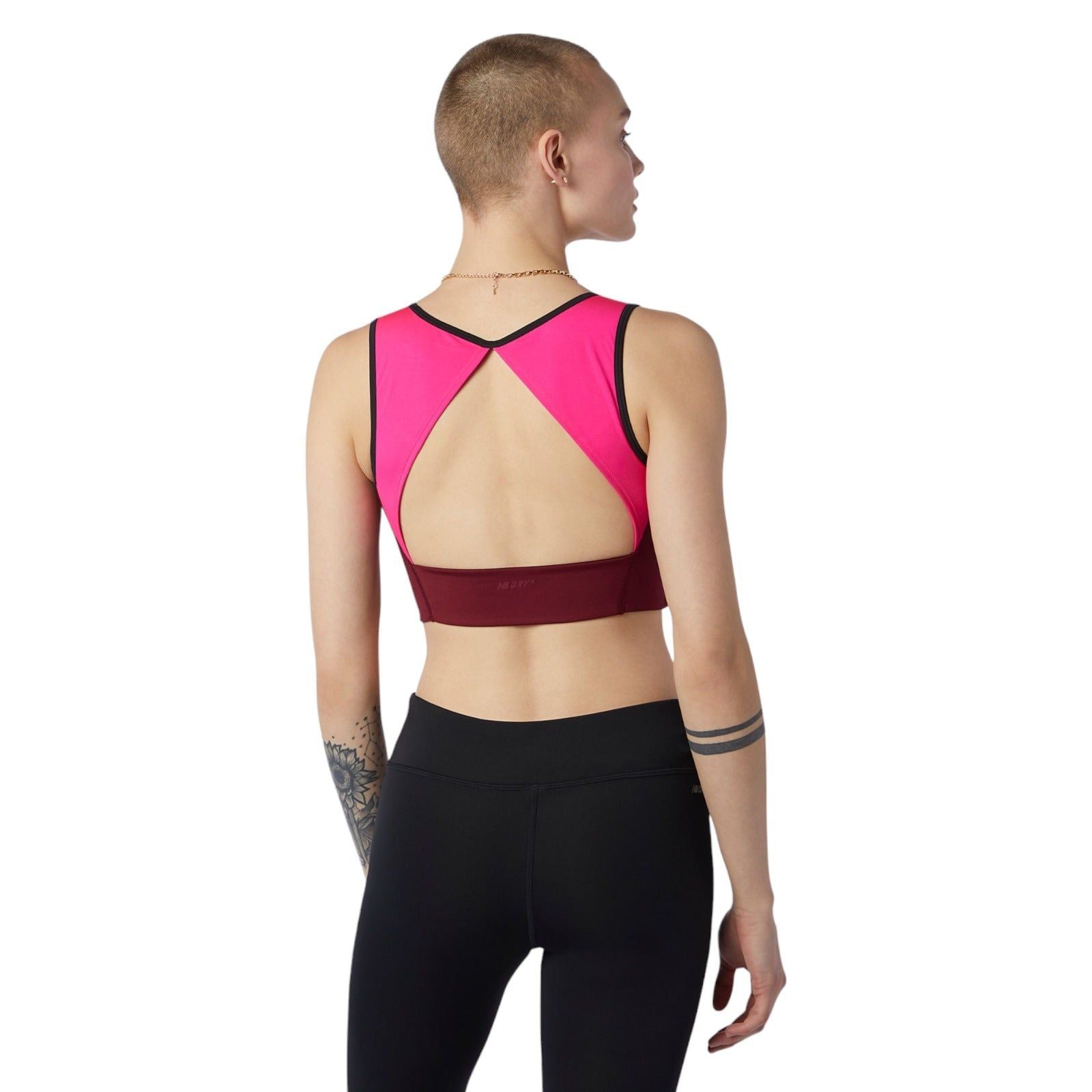 New Balance Crop Top Achiever Sports Bra - Burgundy - ViaductClothing - -