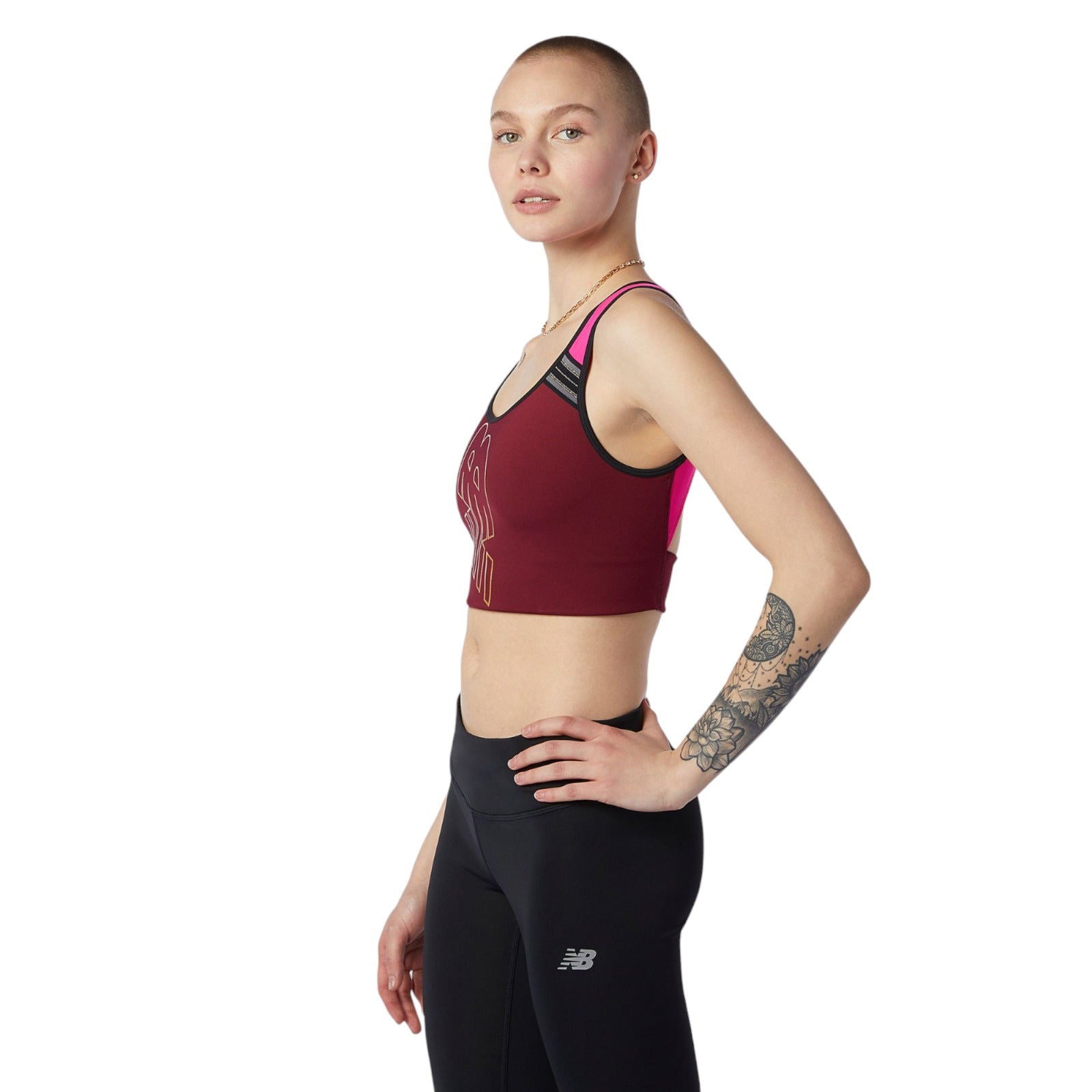 New Balance Crop Top Achiever Sports Bra - Burgundy - ViaductClothing - -
