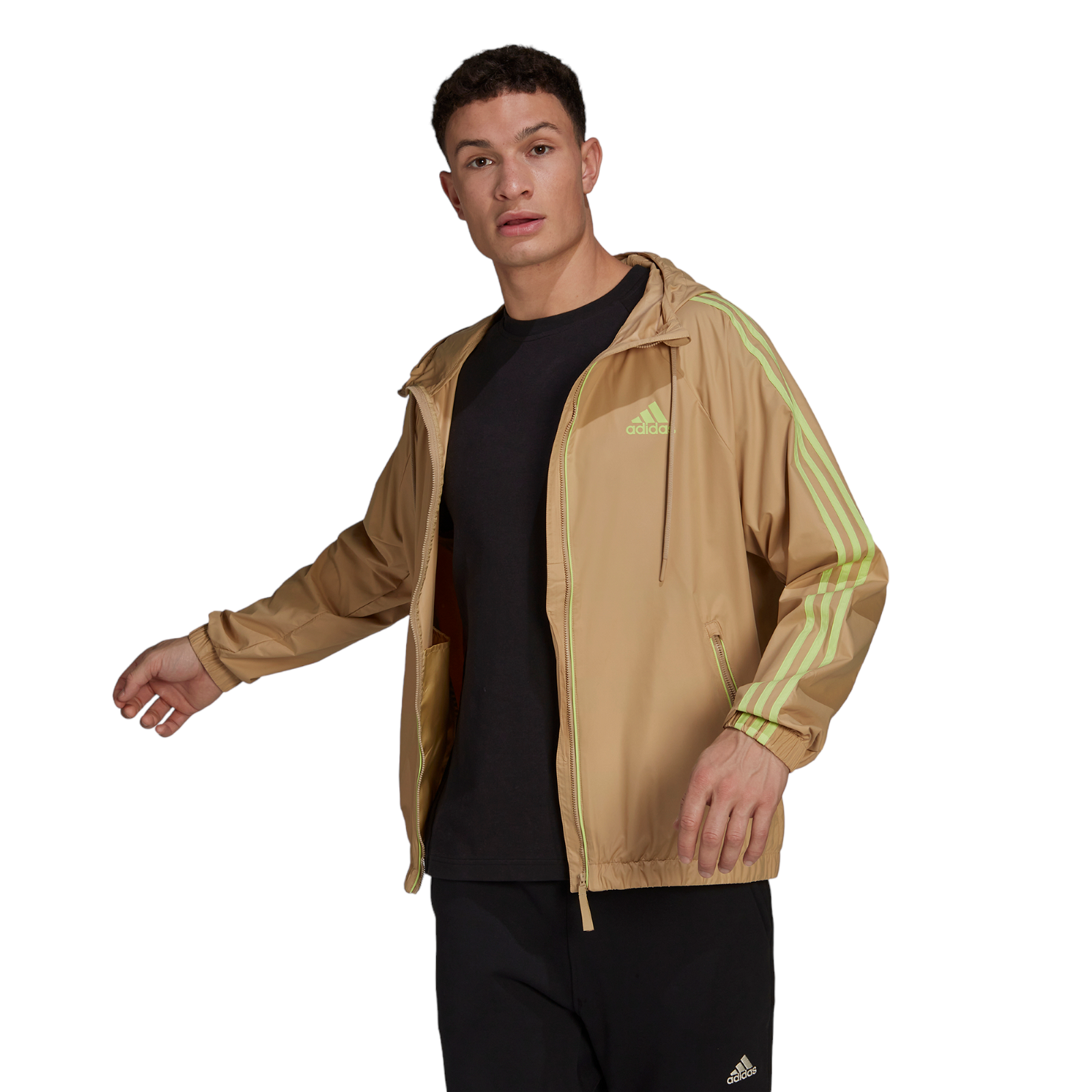 adidas BSC 3-Stripes Wind Jacket - Beige Tone / Pulse Lime - ViaductClothing - -