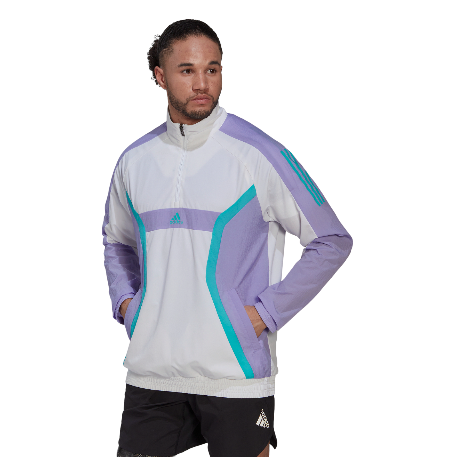 adidas Retro 90s Training Quarter-Zip Track Top - White / Purple - ViaductClothing - -