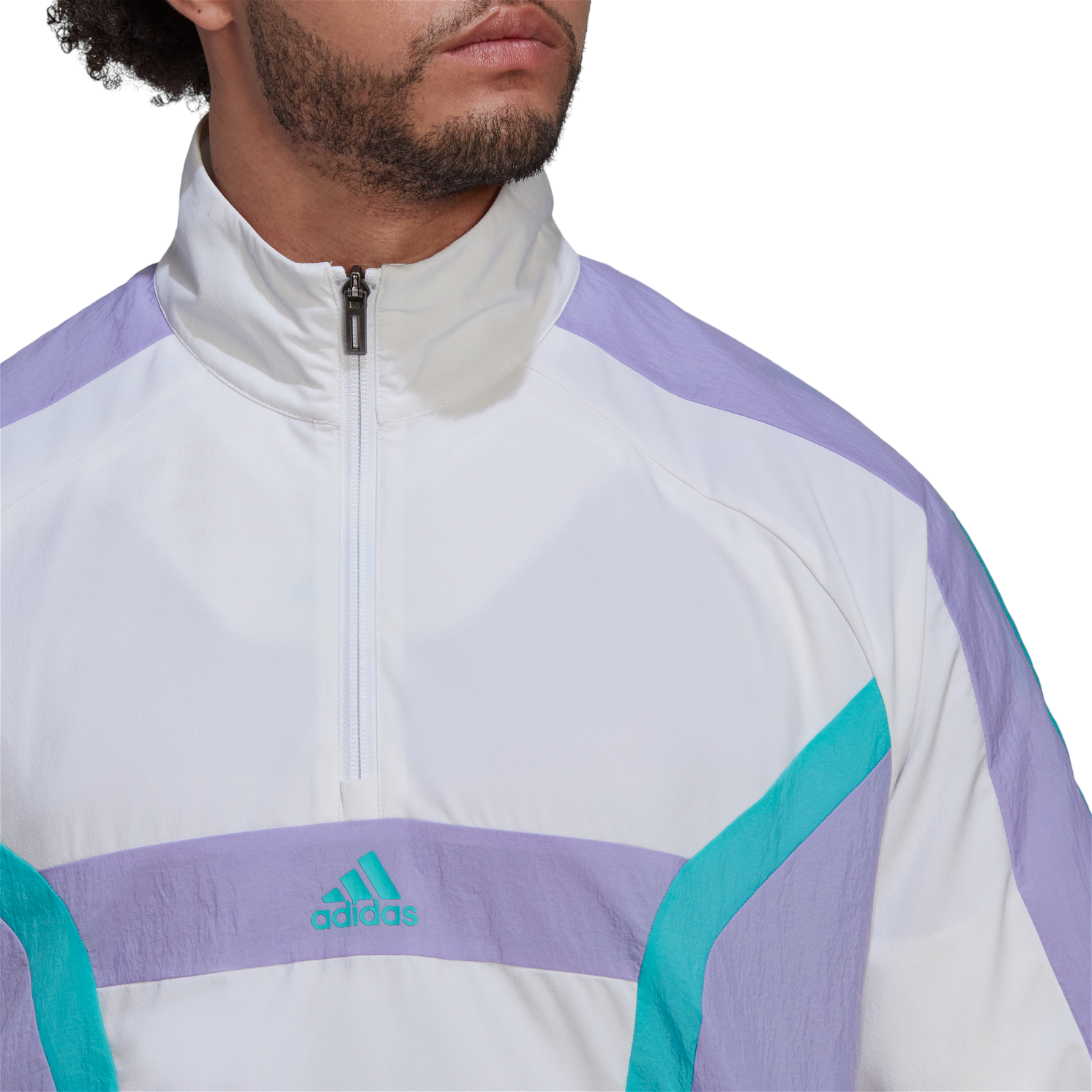 adidas Retro 90s Training Quarter-Zip Track Top - White / Purple - ViaductClothing - -