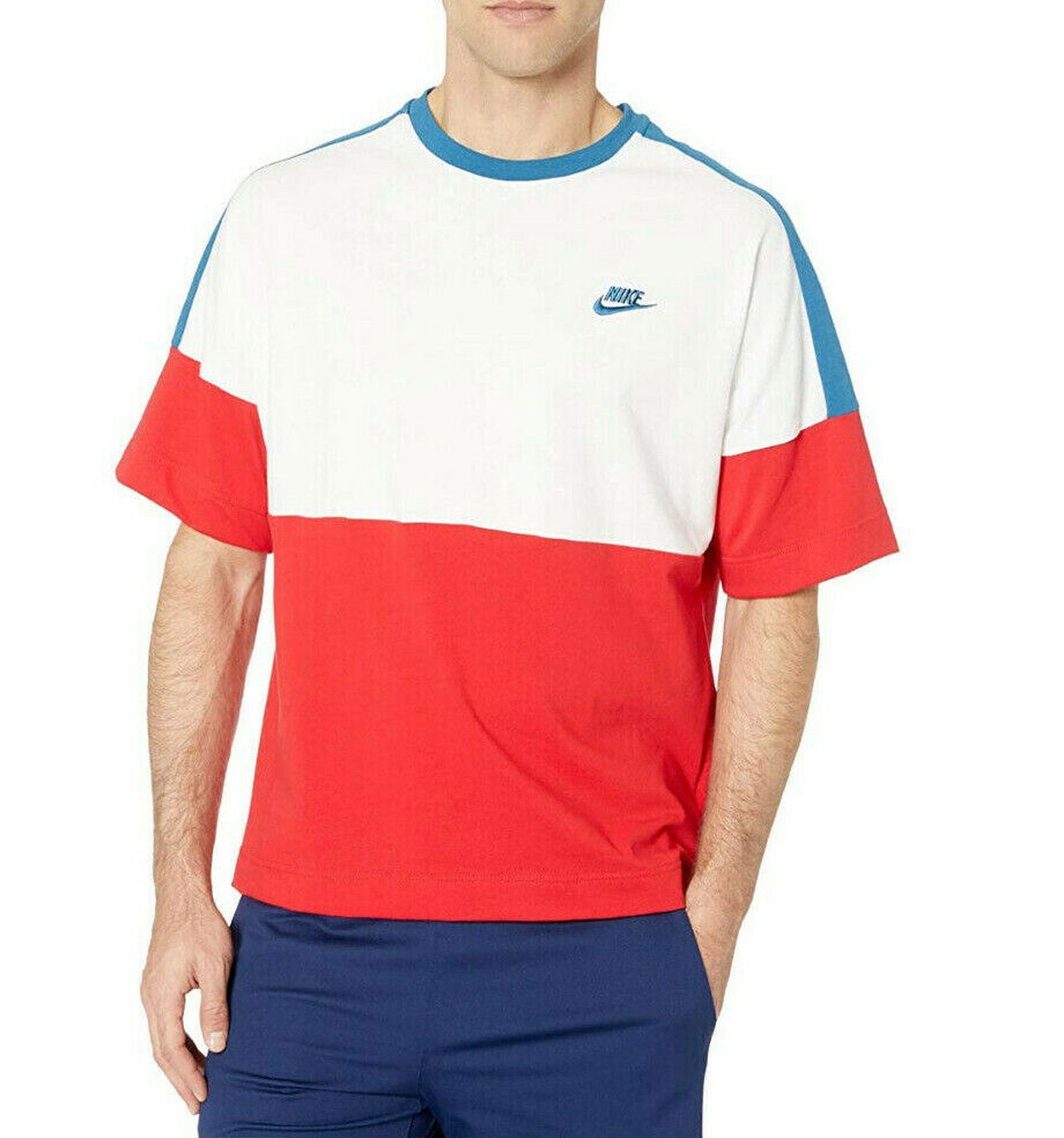 Nike NSW Short Sleeved Jersey Colour Block T Shirt - White/Red - ViaductClothing - -