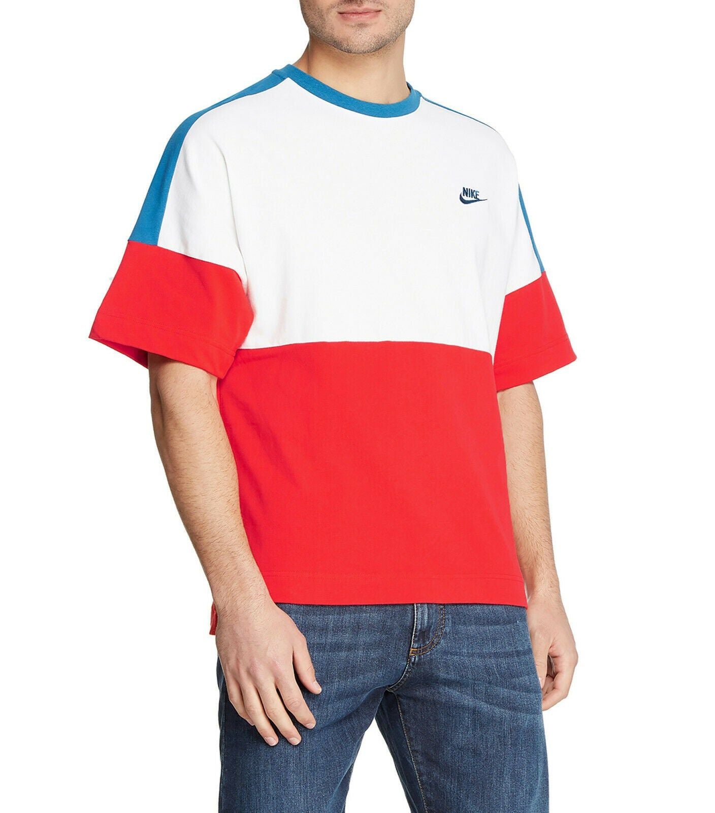 Nike NSW Short Sleeved Jersey Colour Block T Shirt - White/Red - ViaductClothing - -
