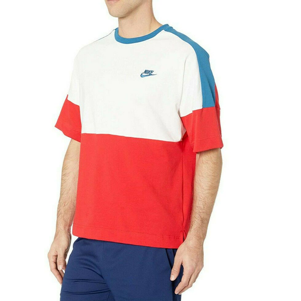 Nike NSW Short Sleeved Jersey Colour Block T Shirt - White/Red - ViaductClothing - -