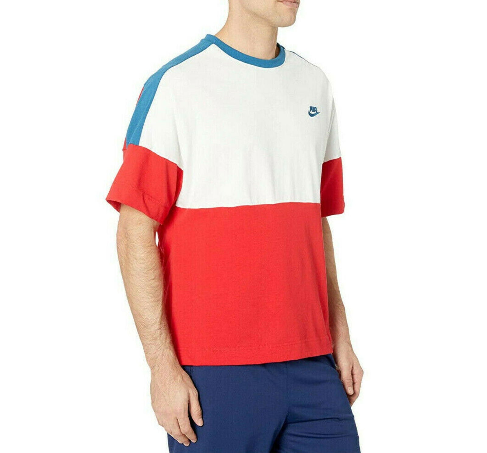 Nike NSW Short Sleeved Jersey Colour Block T Shirt - White/Red - ViaductClothing - -