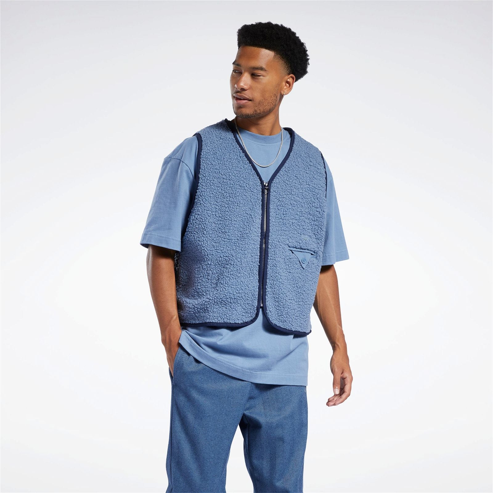 Reebok Classics Sherpa Vest Gilet - Blue - ViaductClothing - -