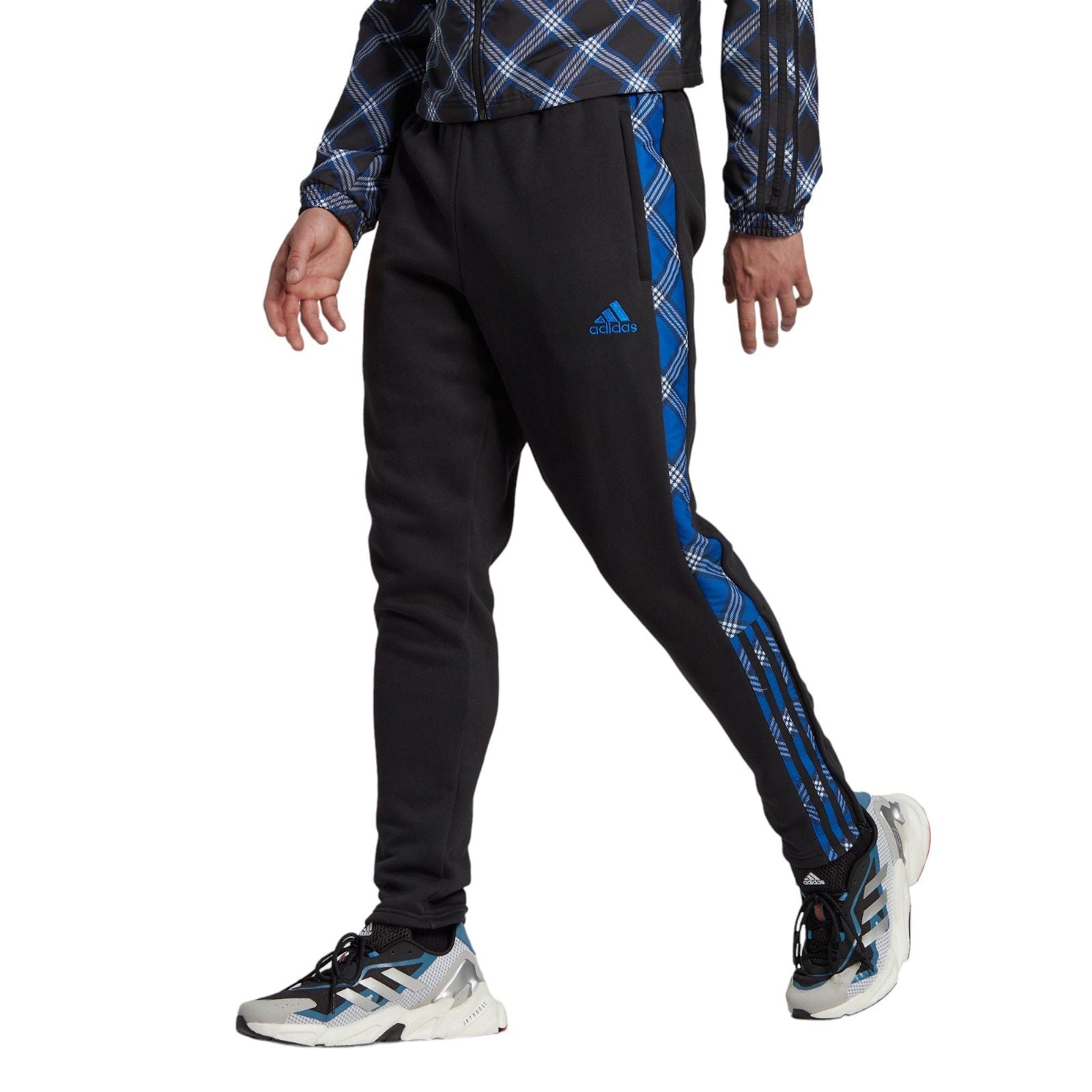 adidas Tiro Winterized Tartan Tracksuit Bottoms - Black / Royal Blue - ViaductClothing - -