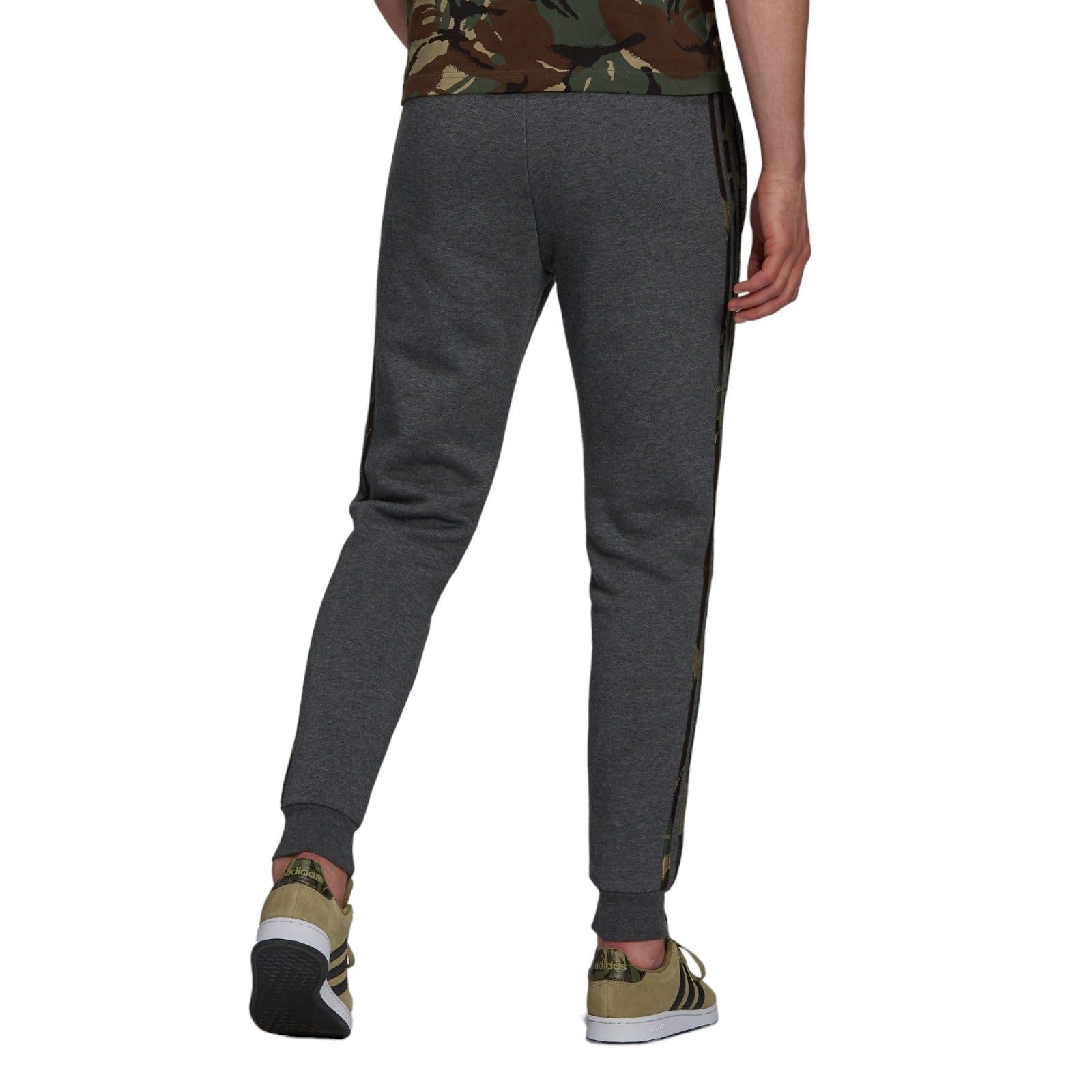 adidas Essentials Fleece Camo-Print Pants - Dark Grey Heather / Semi Solar Gold - ViaductClothing - -