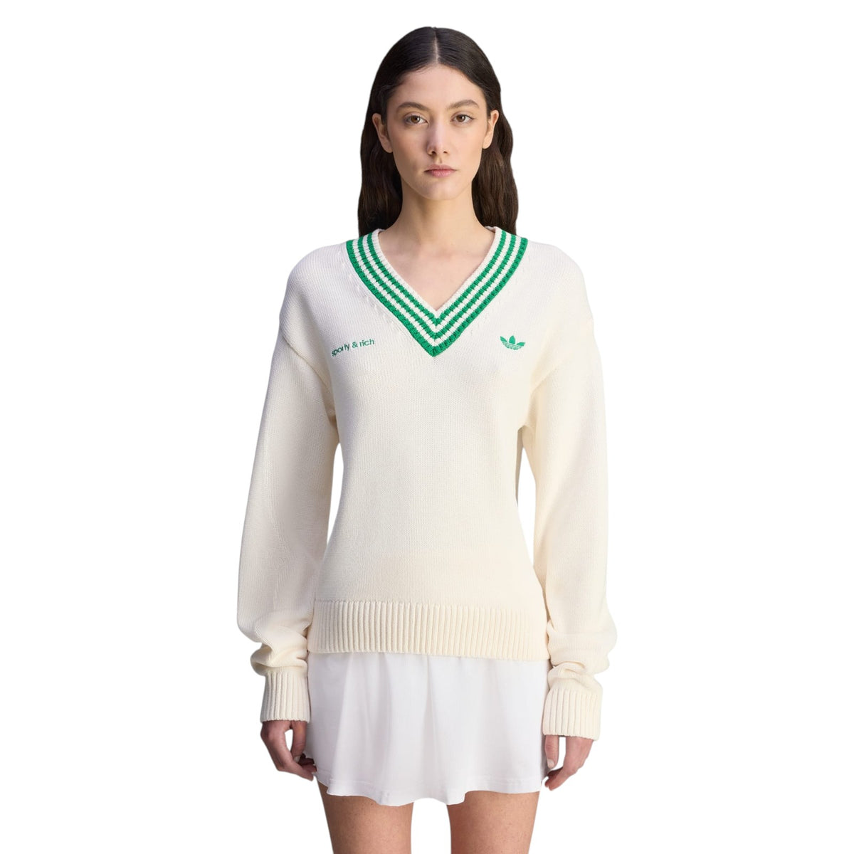 adidas Originals Women's Sporty & Rich V-Neck Sweater - White