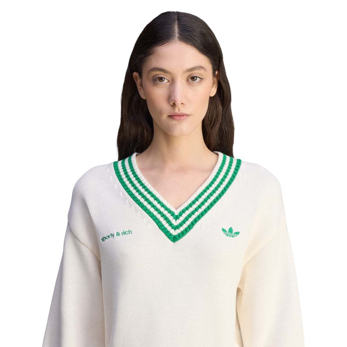 adidas Originals Women's Sporty & Rich V-Neck Sweater - White