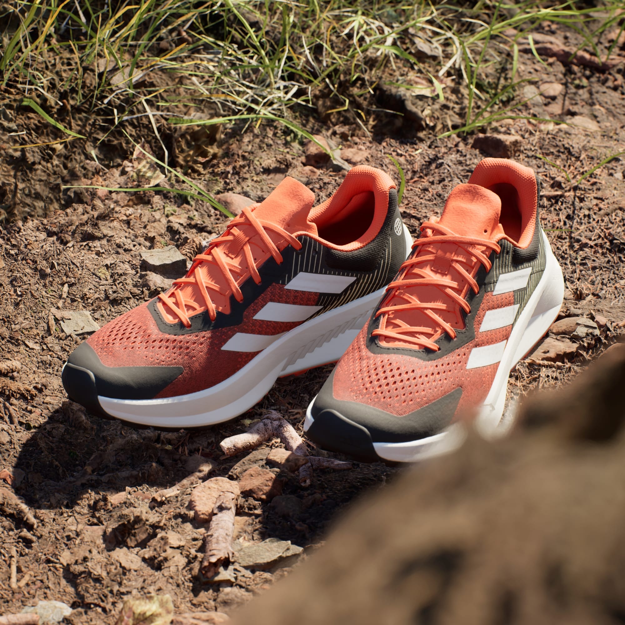 adidas Men's Terrex Soulstride Flow Trail Running Shoes - Core Black / Crystal White / Impact Orange
