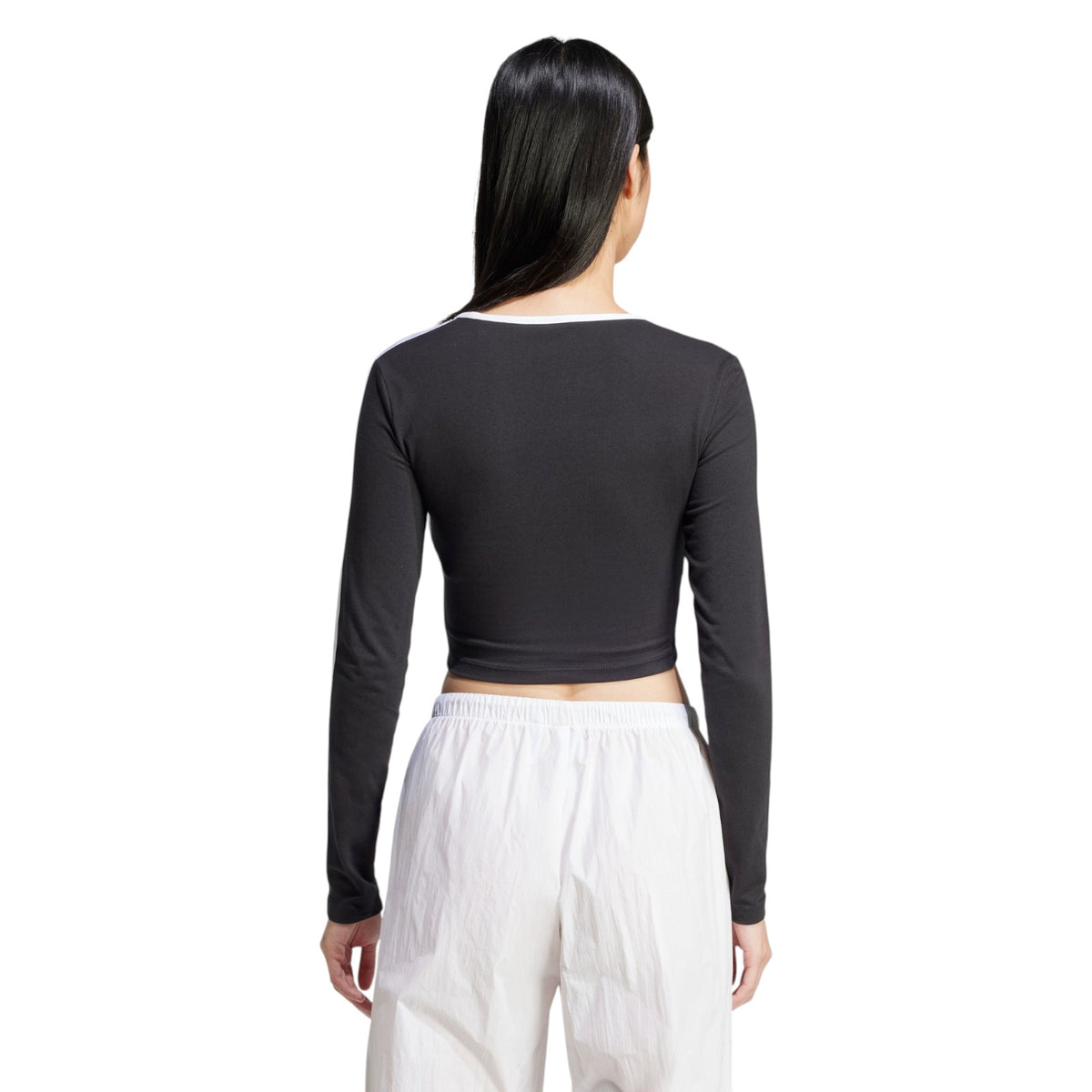 adidas Originals Women's Adicolor 3-Stripes Long Sleeve Crop T-Shirt - Black