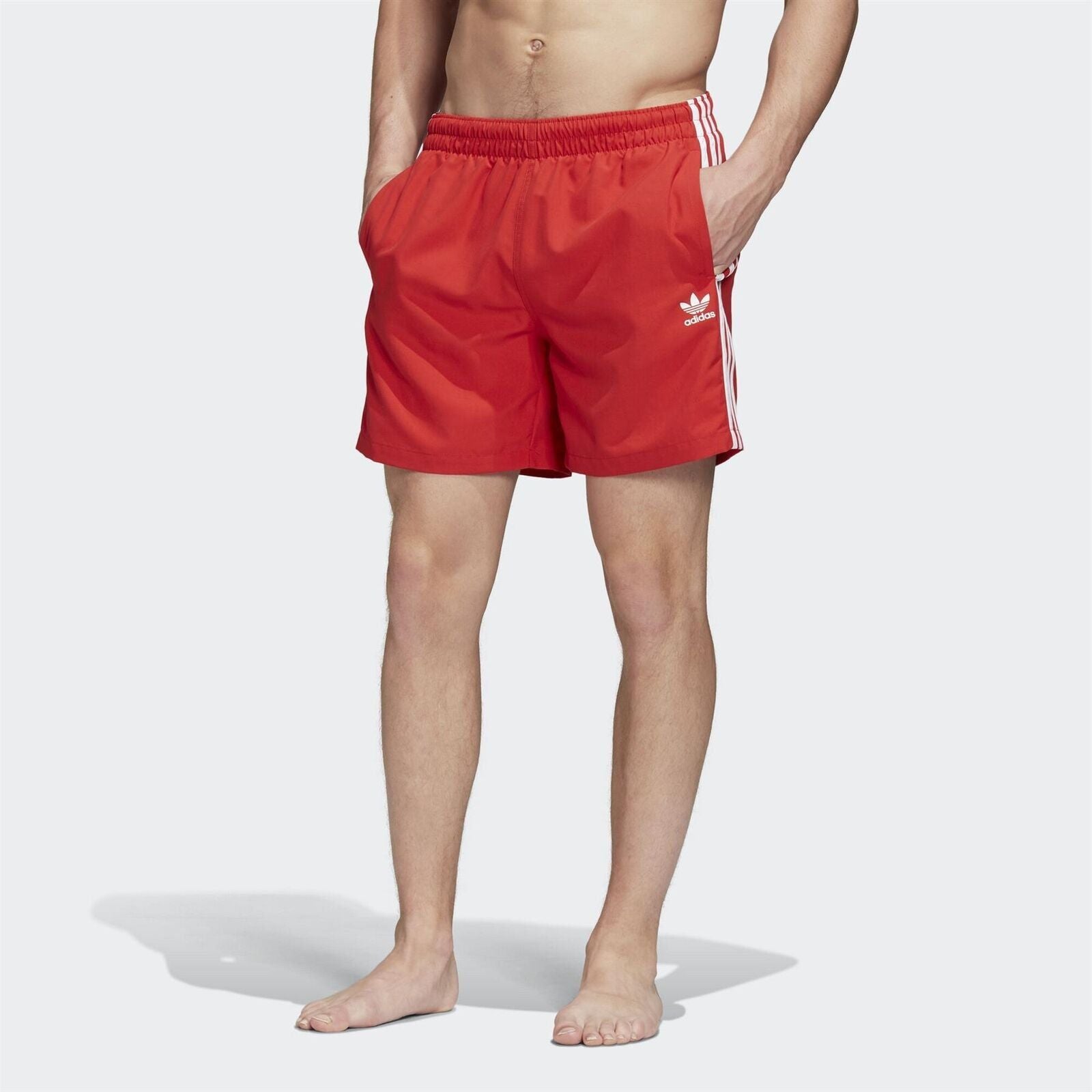 adidas Originals 3 Stripes Swim Shorts - Red/White - ViaductClothing - -