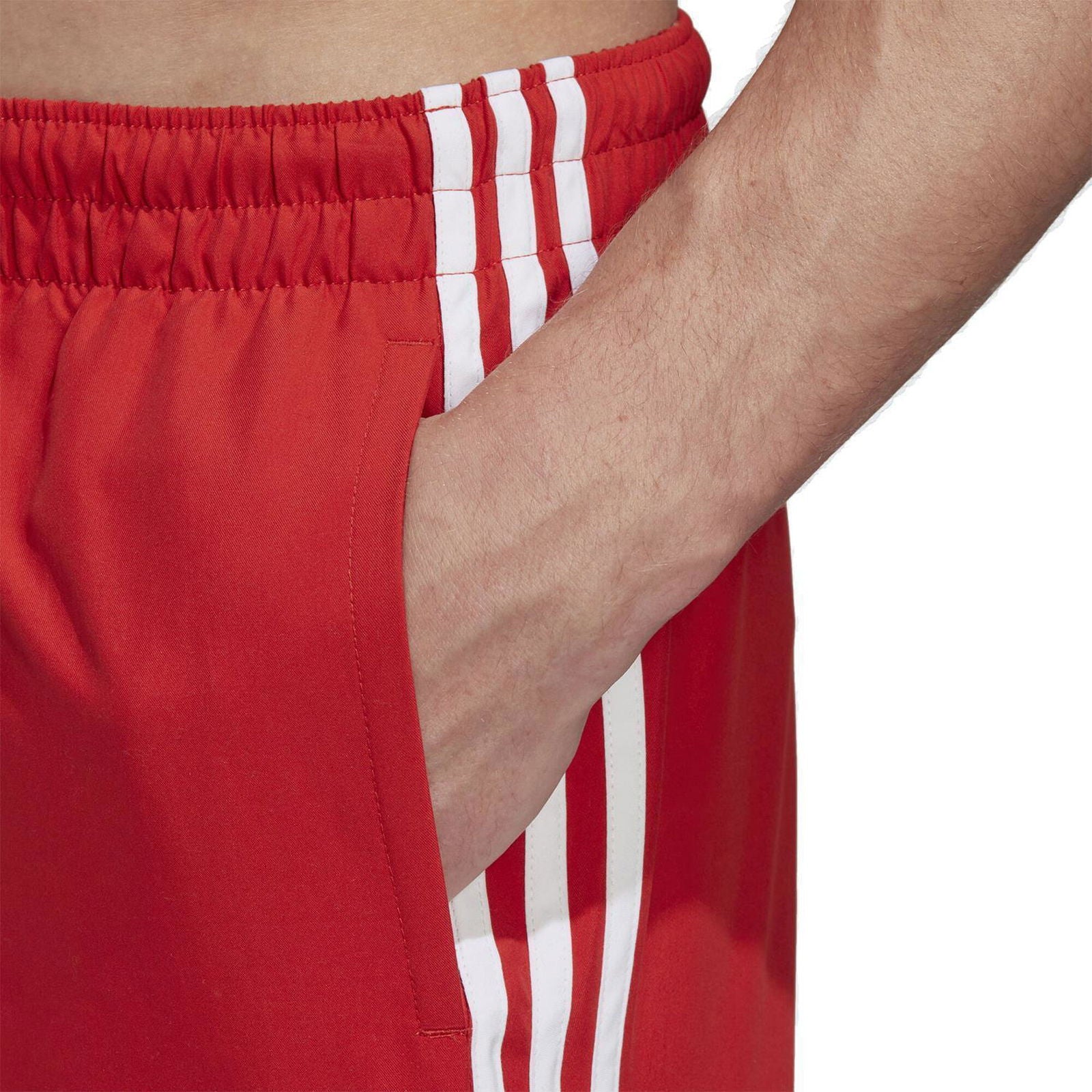 adidas Originals 3 Stripes Swim Shorts - Red/White - ViaductClothing - -