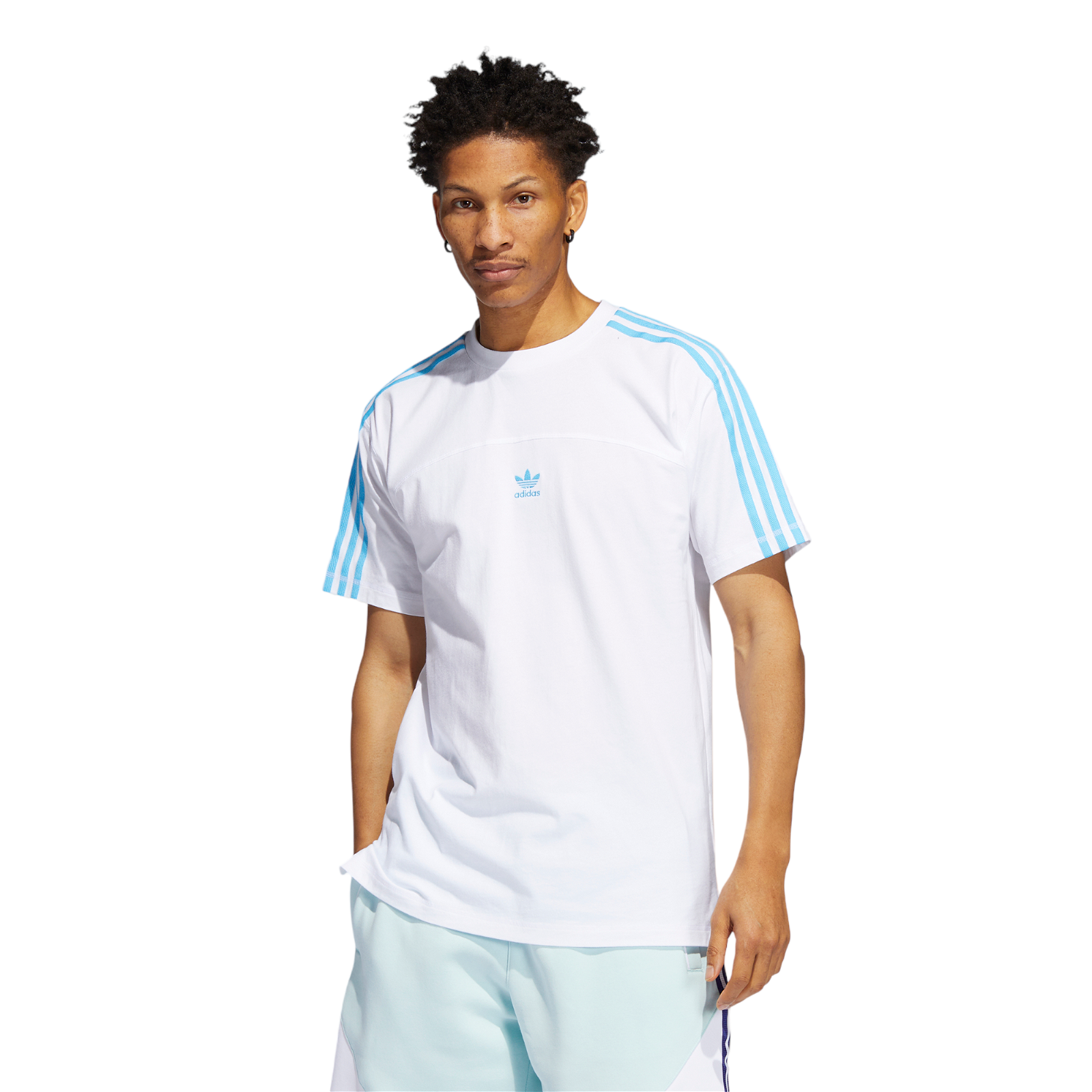 adidas Originals Blocked 3-Stripes Tee - Sky Rush / White - ViaductClothing - -