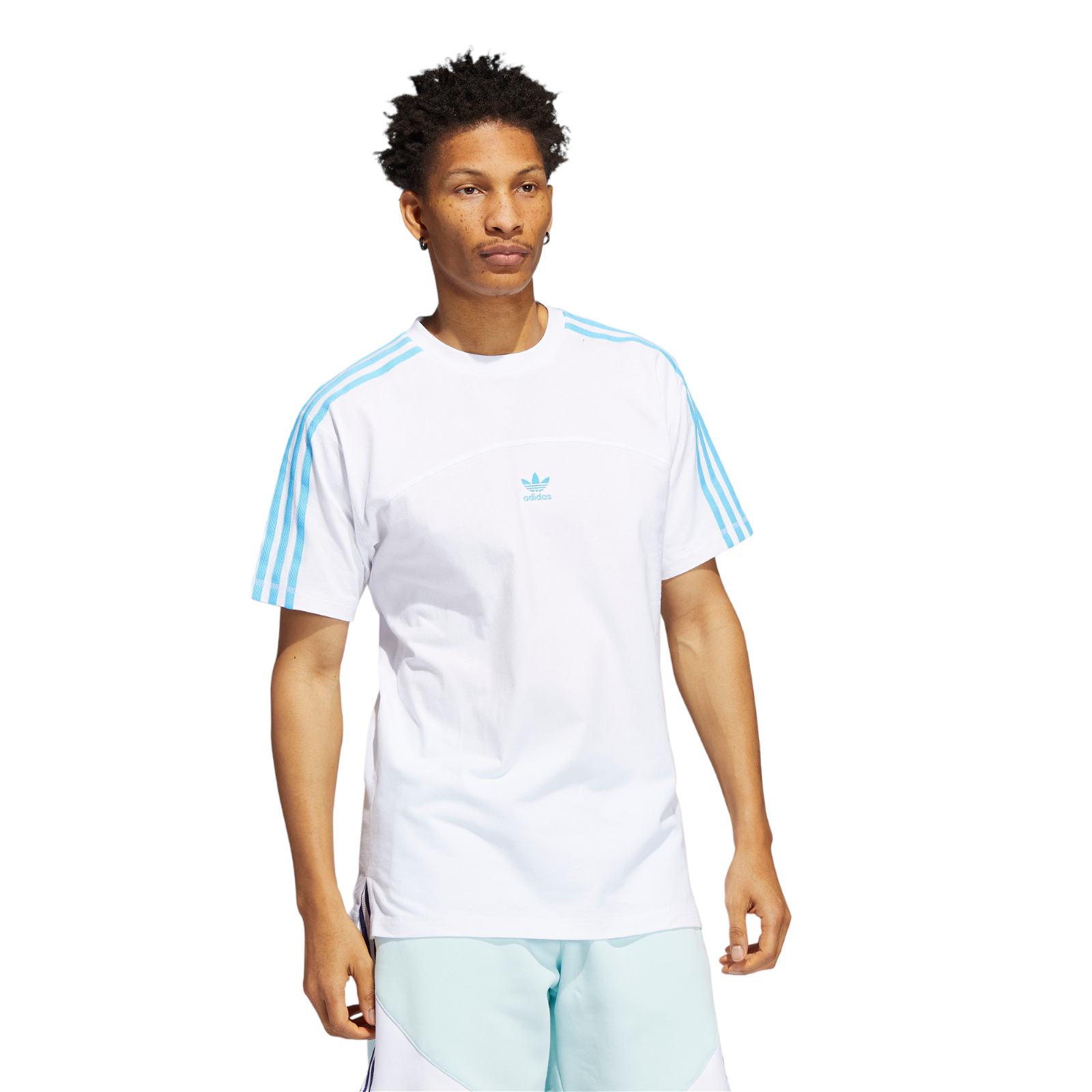 adidas Originals Blocked 3-Stripes Tee - Sky Rush / White - ViaductClothing - -