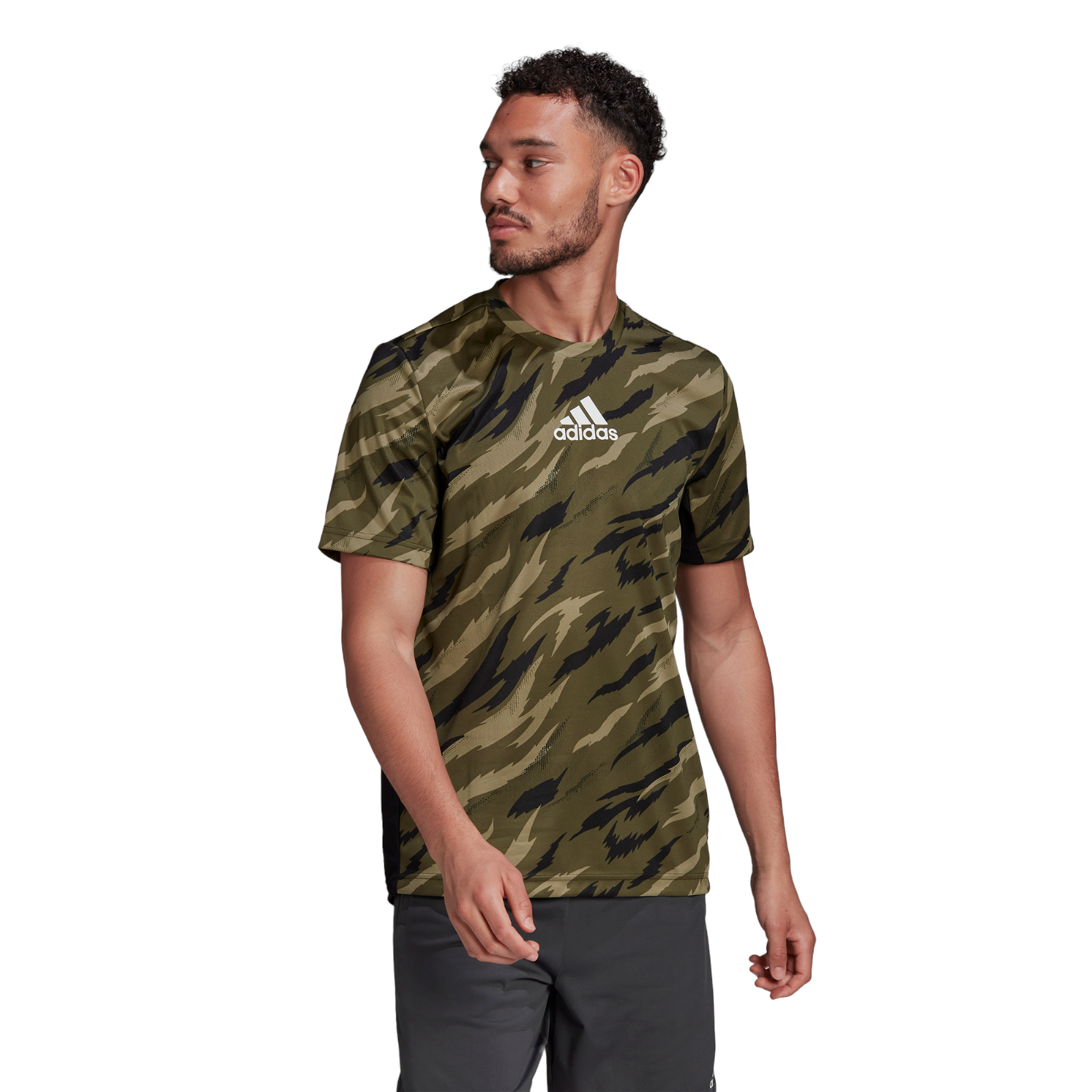 adidas AEROREADY Feelstrong Camo Sport Tee - Green - ViaductClothing - -