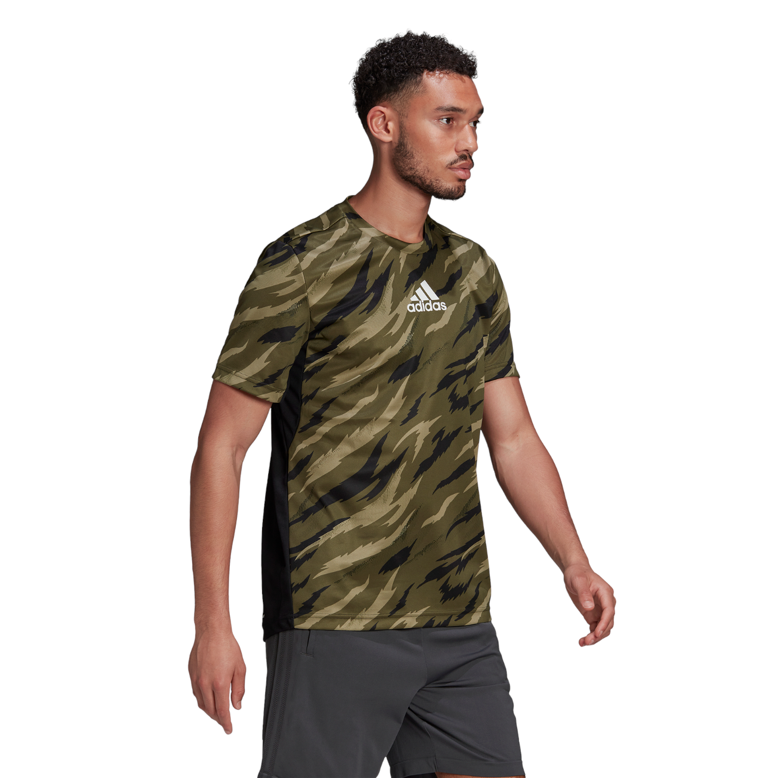 adidas AEROREADY Feelstrong Camo Sport Tee - Green - ViaductClothing - -