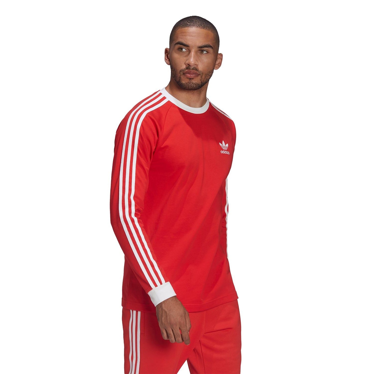 adidas Adiolor Classics 3-Stripes Long Sleeved Tee - Red - ViaductClothing - -