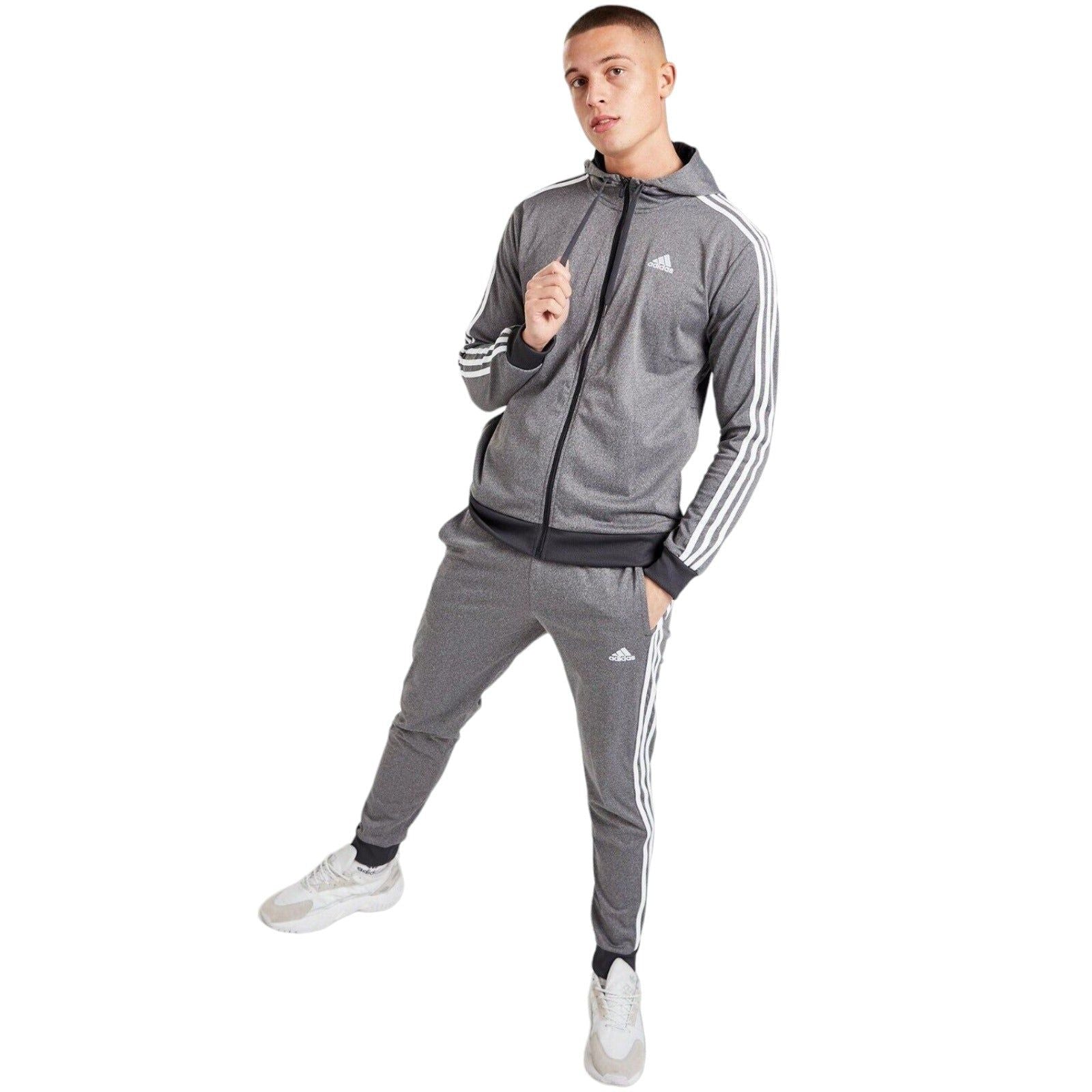 adidas Badge Of Sport 3-Stripes Fleece Tracksuit - Grey Marl - ViaductClothing - -