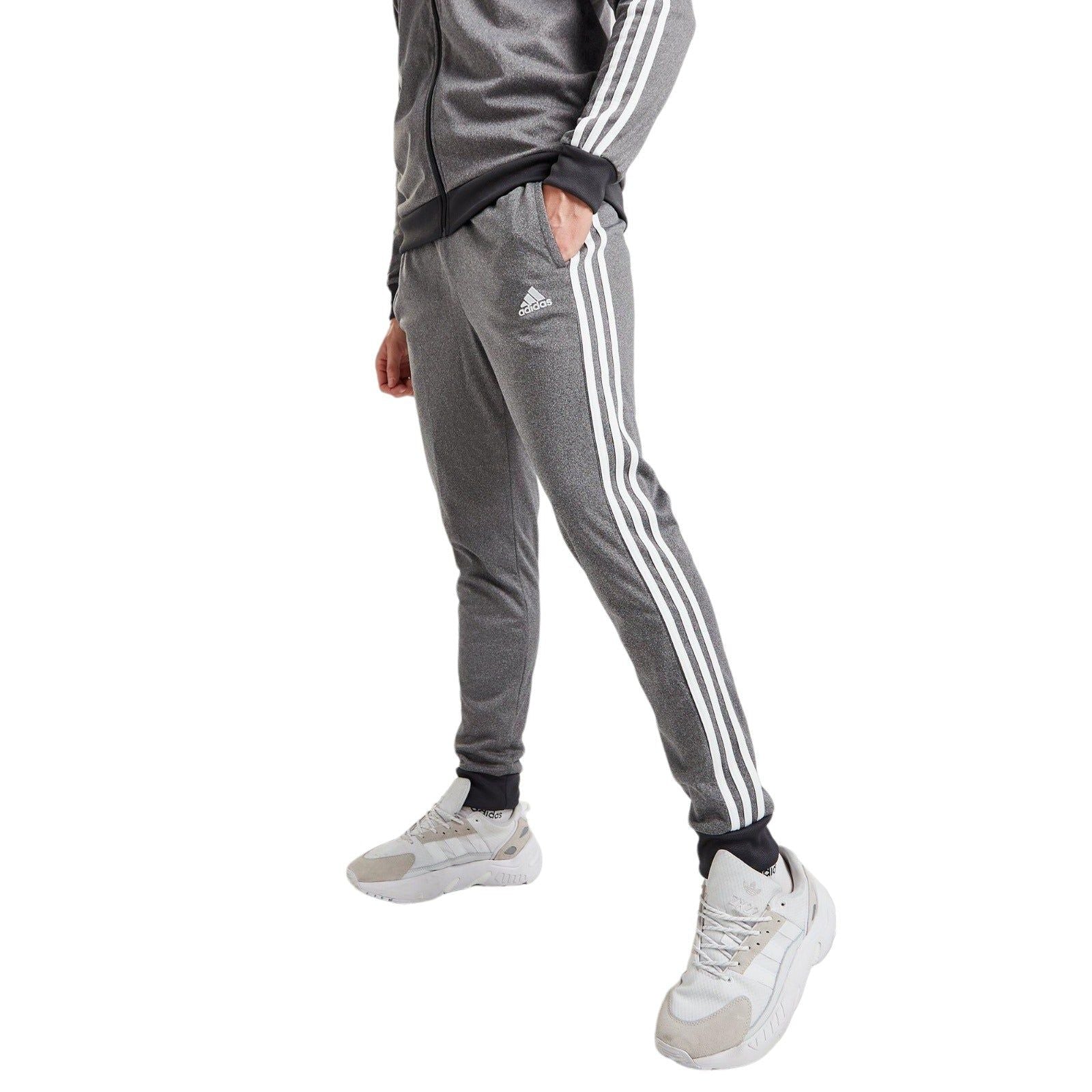 adidas Badge Of Sport 3-Stripes Fleece Tracksuit - Grey Marl - ViaductClothing - -