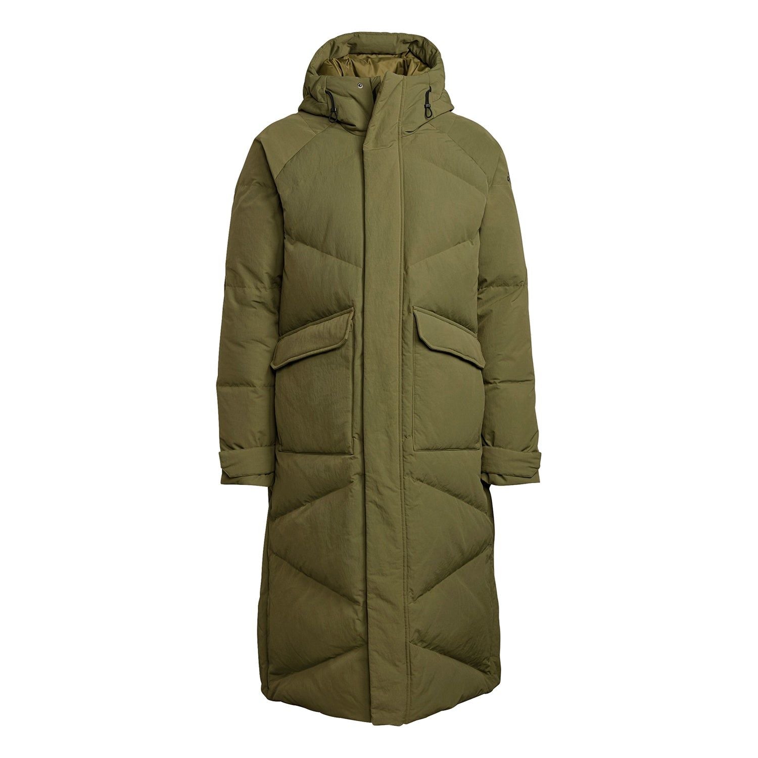 adidas Big Baffle Long Down Parka Coat - Focus Olive - ViaductClothing - -