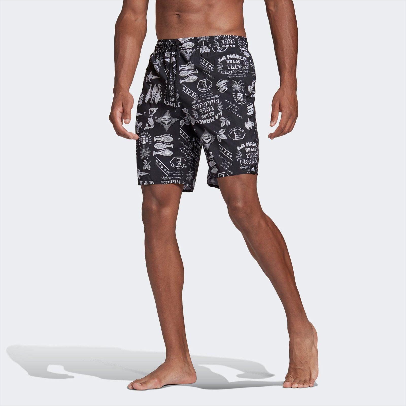 adidas Classic-Length Graphic Swim Shorts - Black - ViaductClothing - -