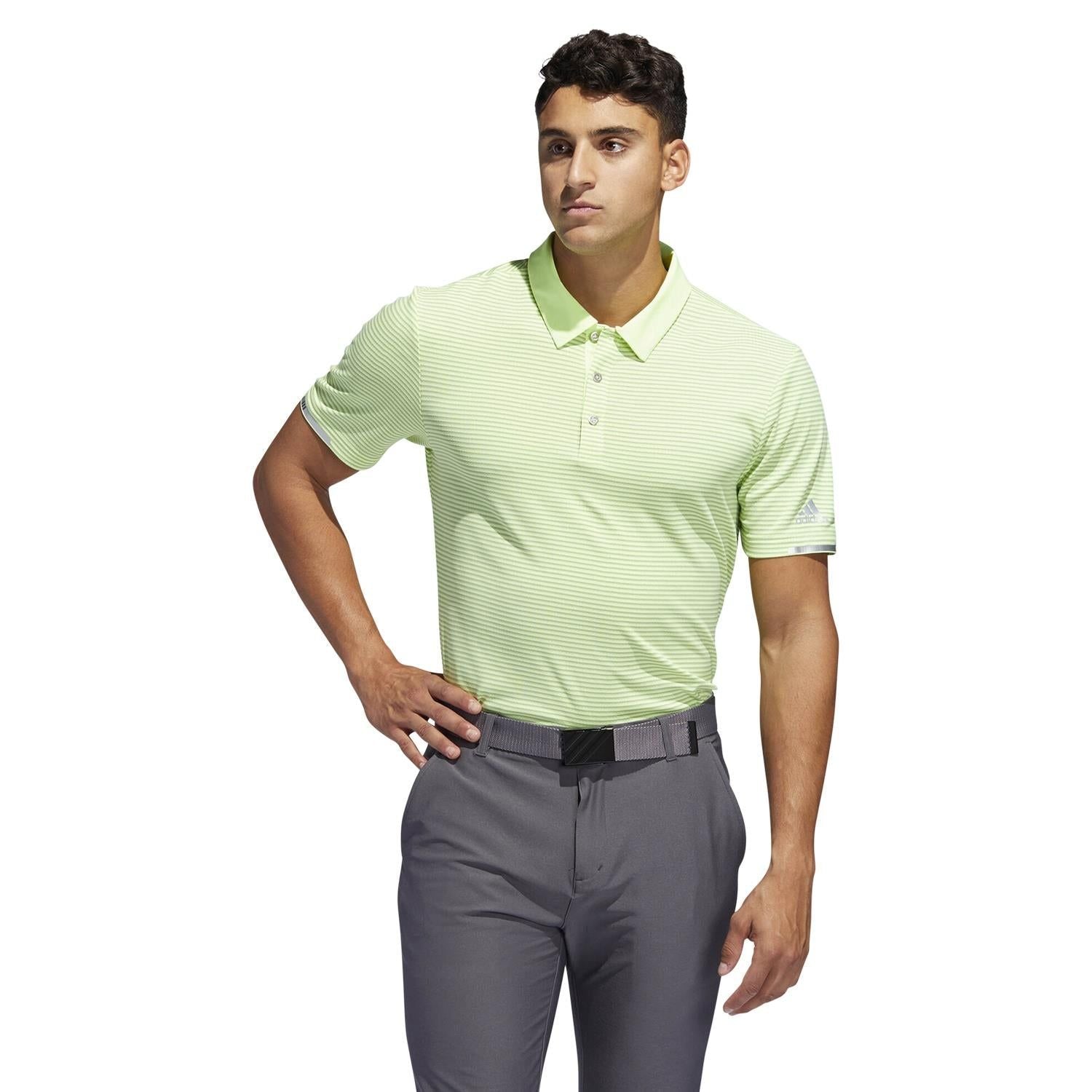 adidas Climachill Tonal Stripe Polo Shirt - Yellow - ViaductClothing - -