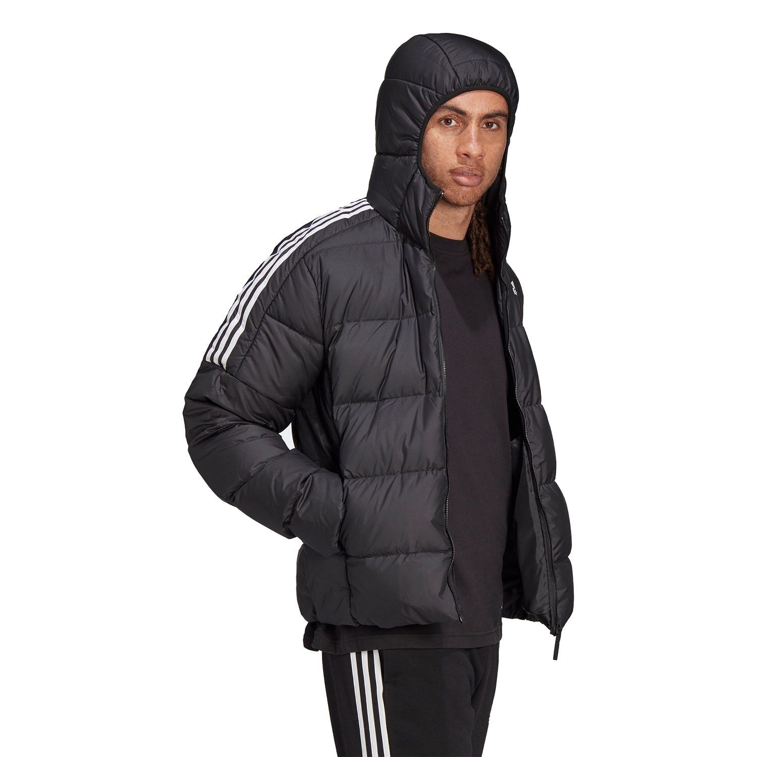 adidas Essentials Midweight Down Hooded Jacket - Black - ViaductClothing - -