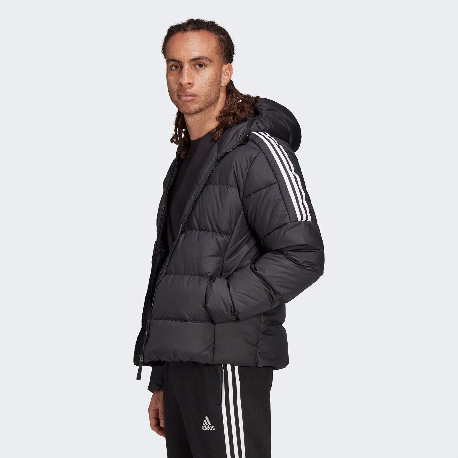 adidas Essentials Midweight Down Hooded Jacket - Black - ViaductClothing - -