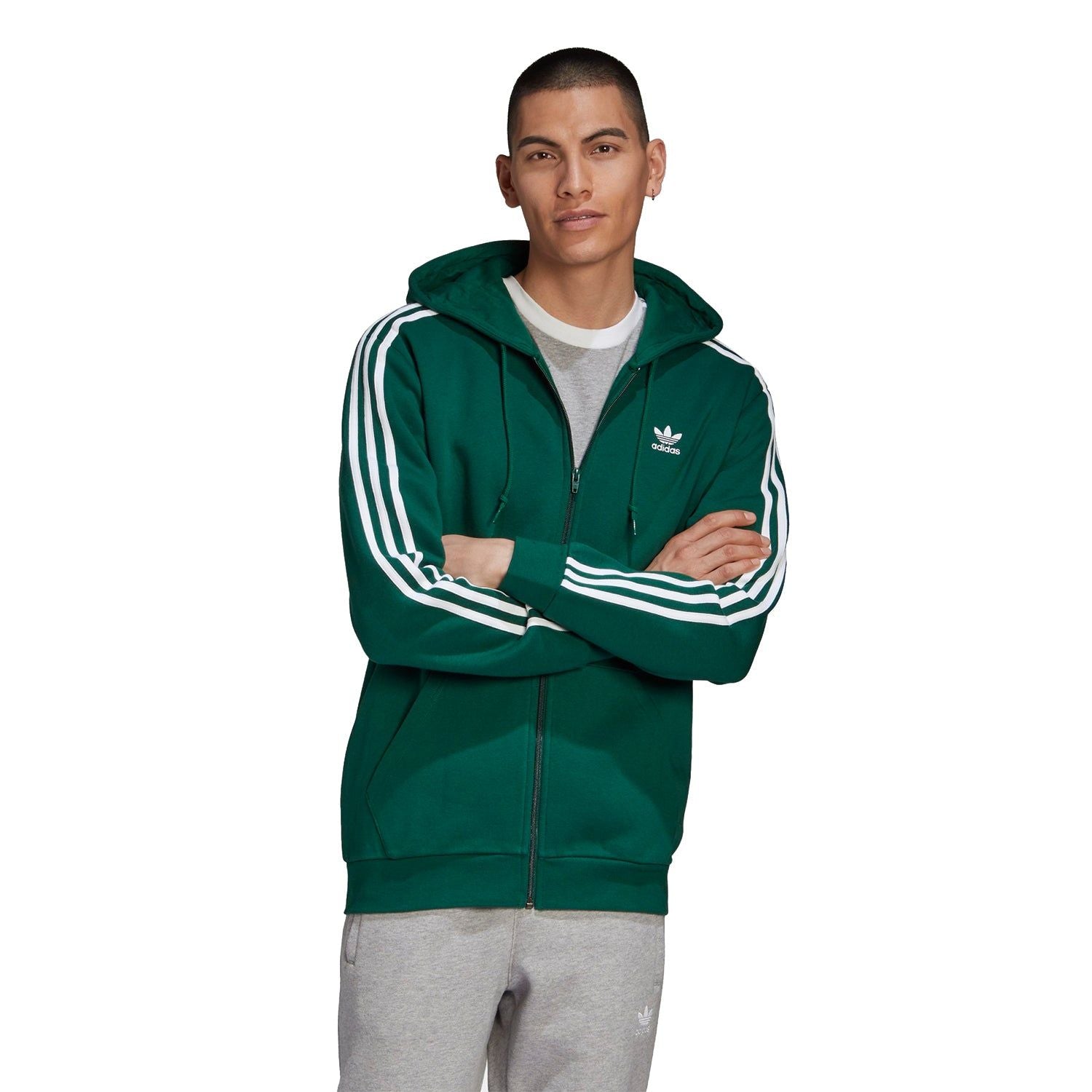 adidas Originals 3-Stripe Full Zip Hoodie - Green - ViaductClothing - -