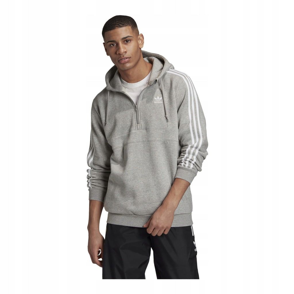 adidas Originals 3-Stripe Half Zip Hoodie - Grey - ViaductClothing - -