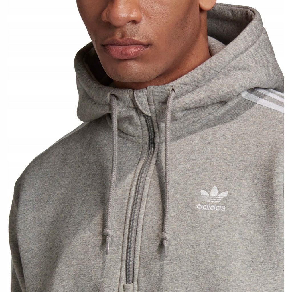 adidas Originals 3-Stripe Half Zip Hoodie - Grey - ViaductClothing - -